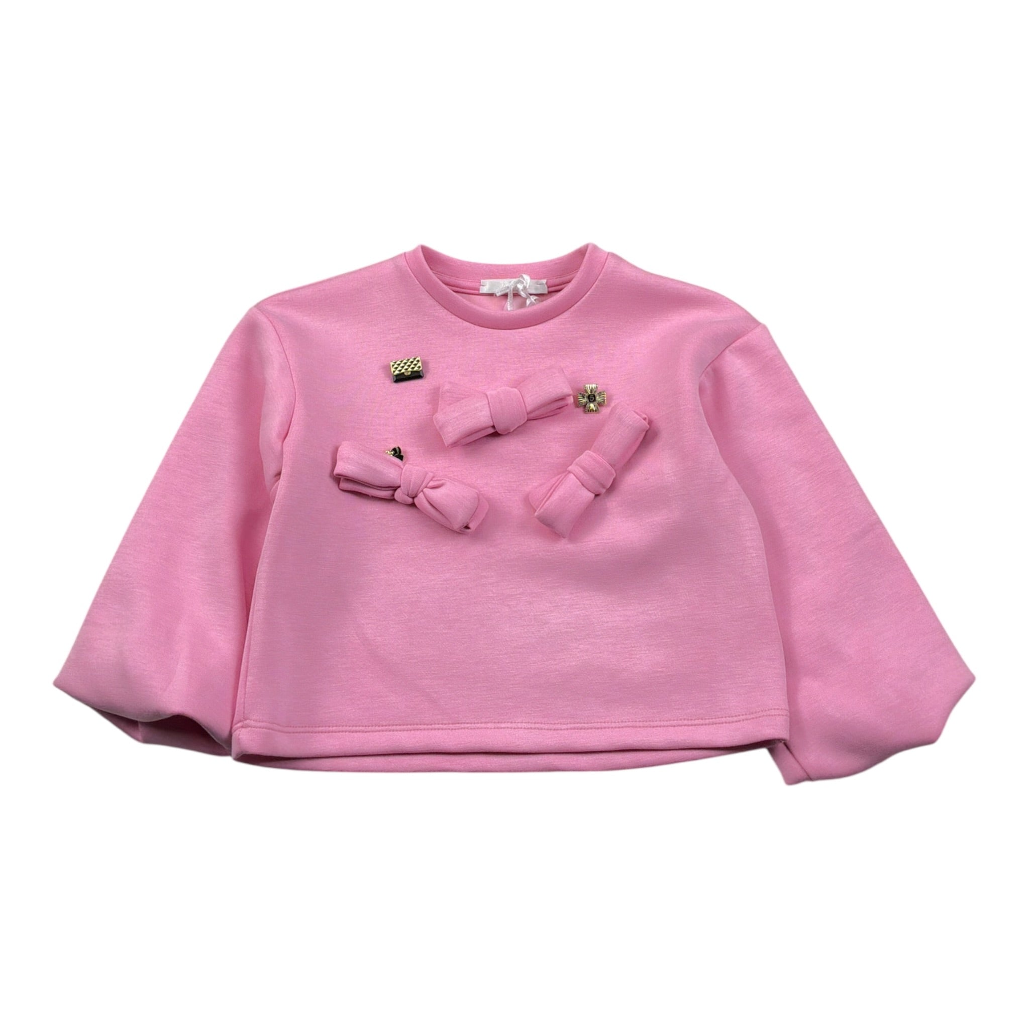 Miss Grant Felpa Girocollo tinta unita con Applicazioni Rosa per Neonata MG1510 ROSA MISS GRANT 