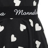 Monnalisa Abito Giromanica tinta unita con Fantasia Cuori Nero per Bambina 114928 NERO MONNALISA 