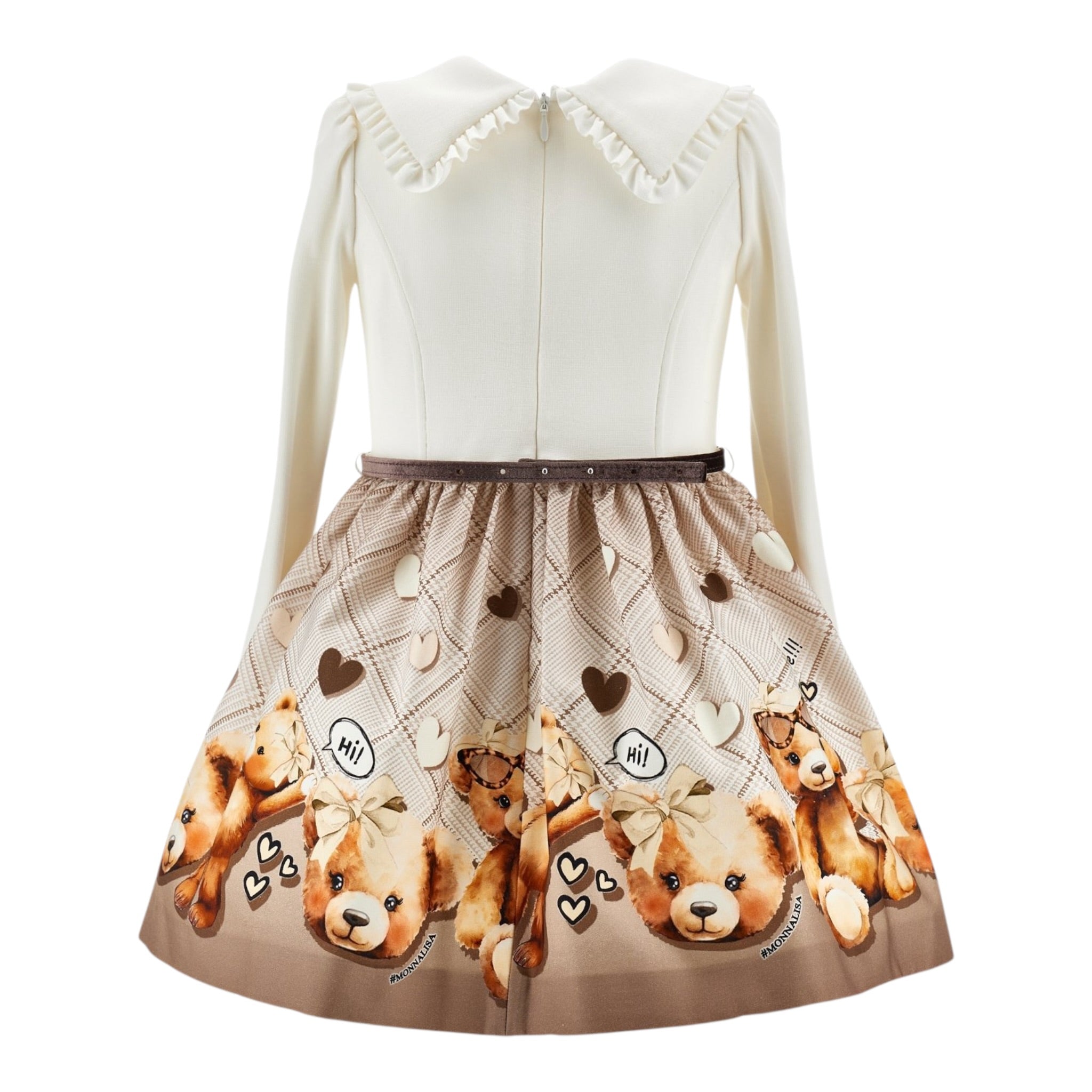 Monnalisa Abito Manica Lunga con Cinturino Panna per Bambina 11F915 PANNA MONNALISA 
