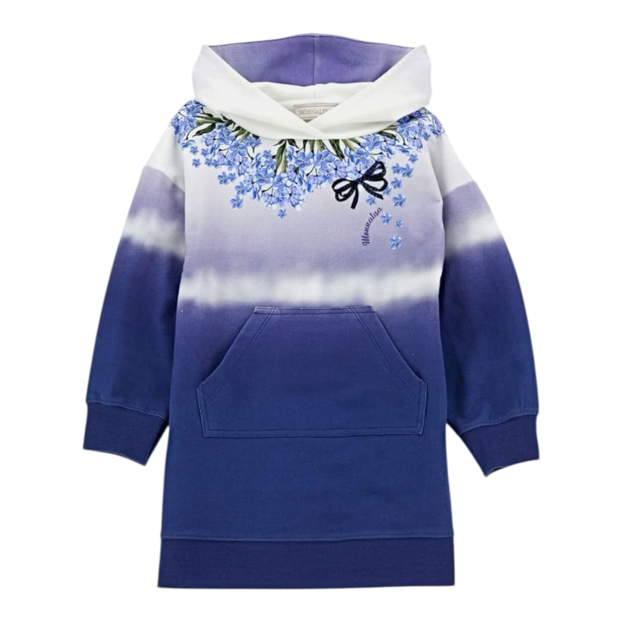 Monnalisa Abito Felpa Bicolore con Stampa E Cappuccio Blu per Bambina 19D906 BLU MONNALISA 