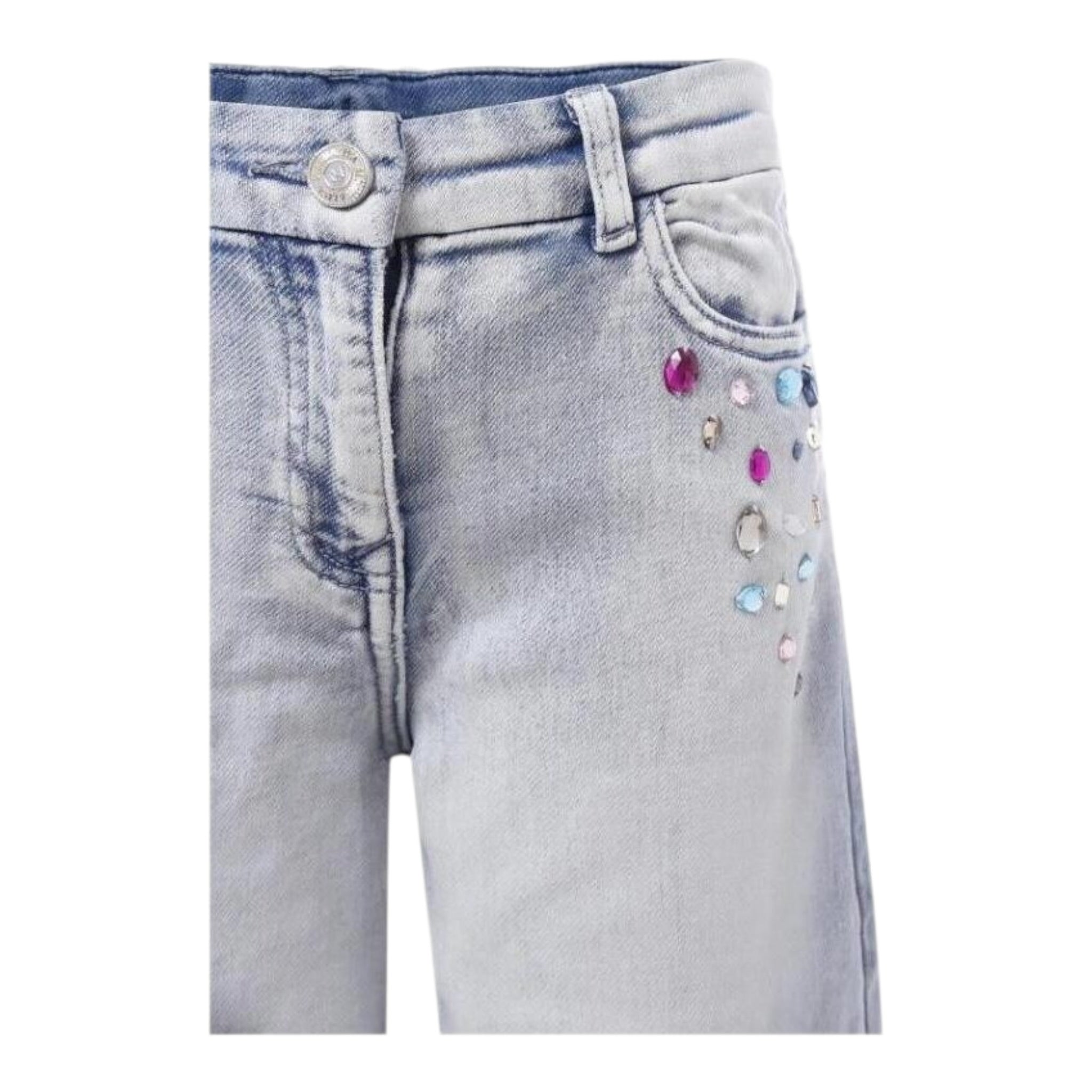 Monnalisa Jeans tinta unita con Applicazioni Azzurro per Neonata 19F403 AZZURRO MONNALISA 