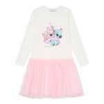 Monnalisa Abito Manica Lunga Gonna Tulle Bianco/Rosa per Neonata 19F903 BIANCO/ROSA MONNALISA 