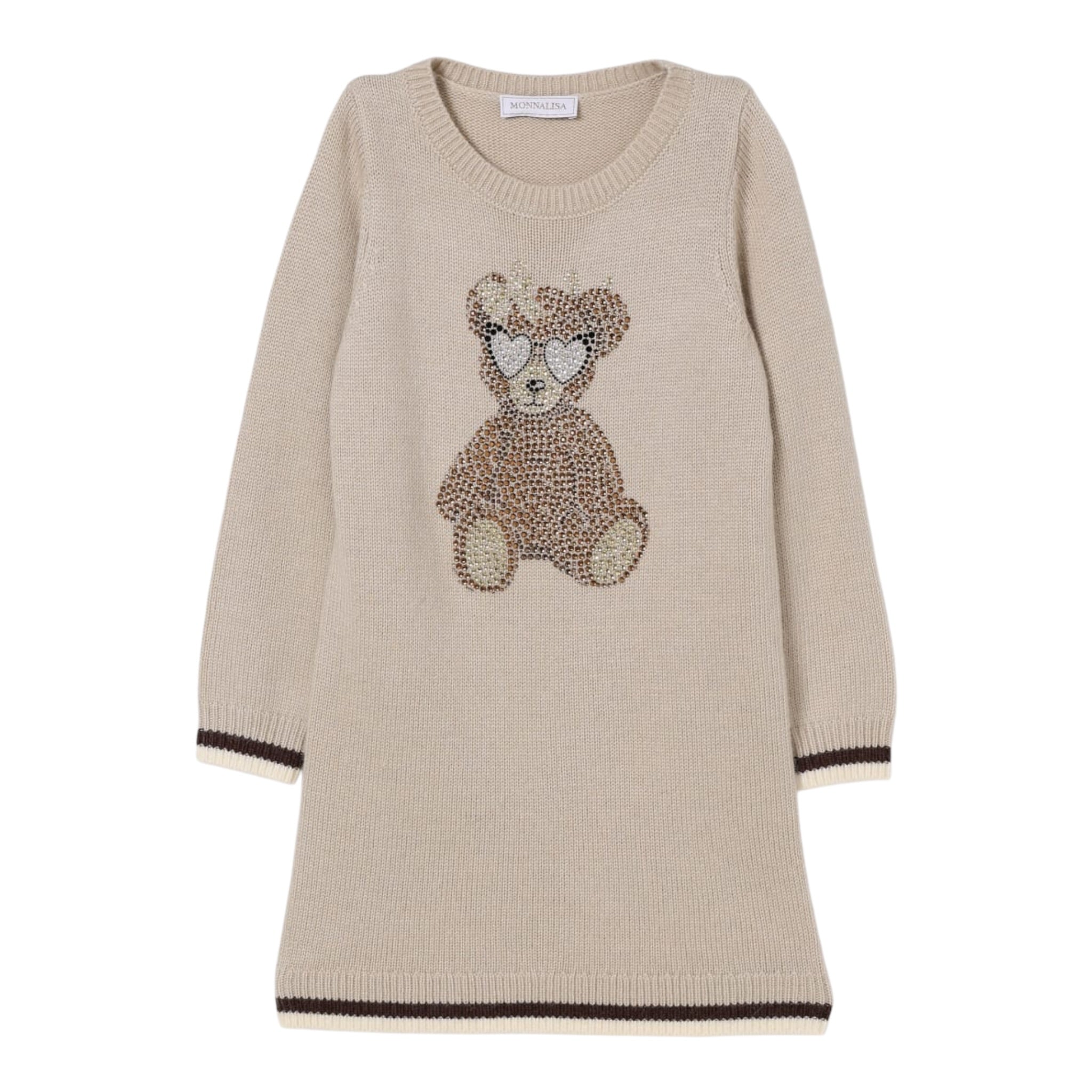 Monnalisa Abito In Maglia tinta unita con Brillantini Beige per Neonata 19F916N BEIGE MONNALISA 