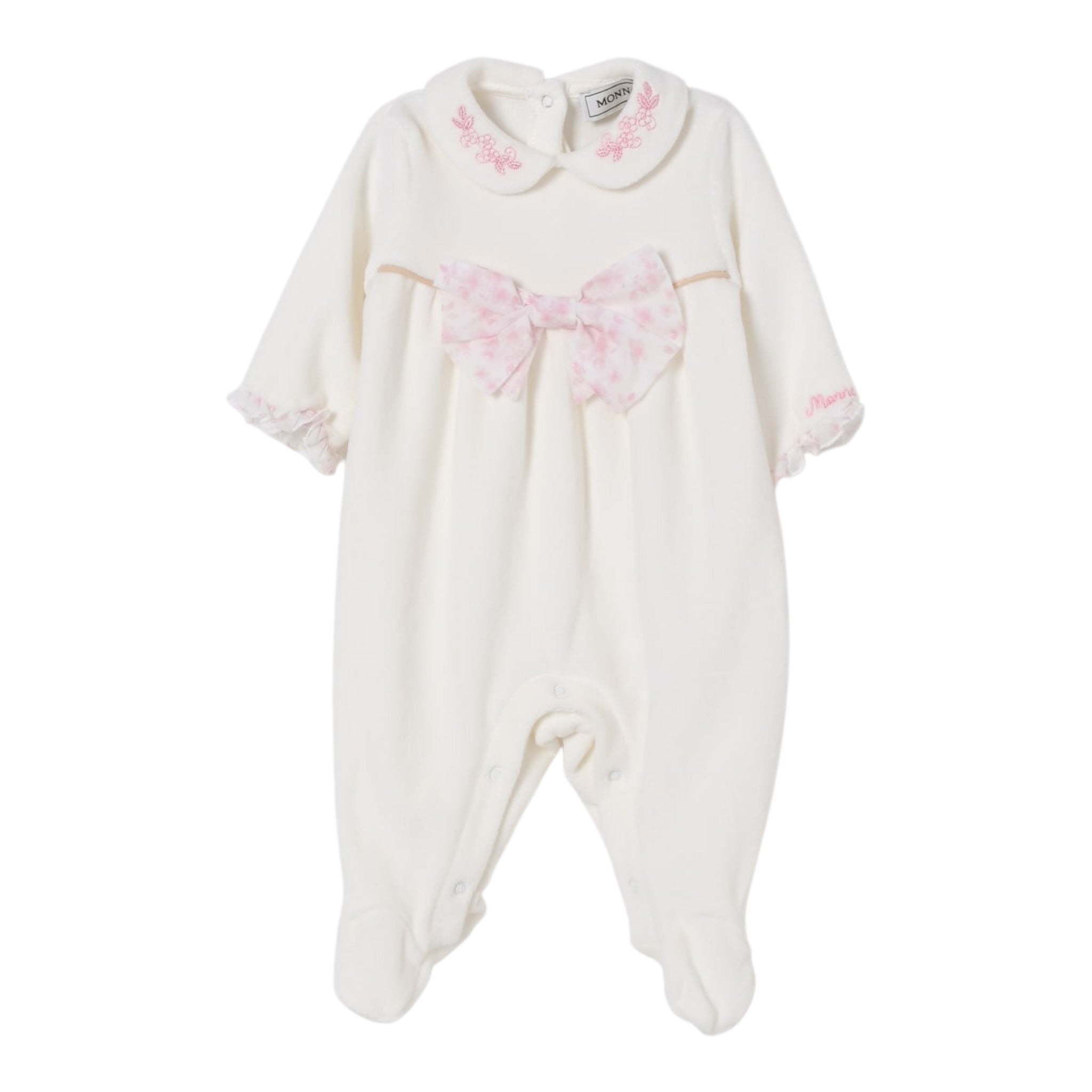 Monnalisa Tutina Manica Lunga Tinta Nita In Ciniglia Panna per Neonata 35F208 PANNA MONNALISA 