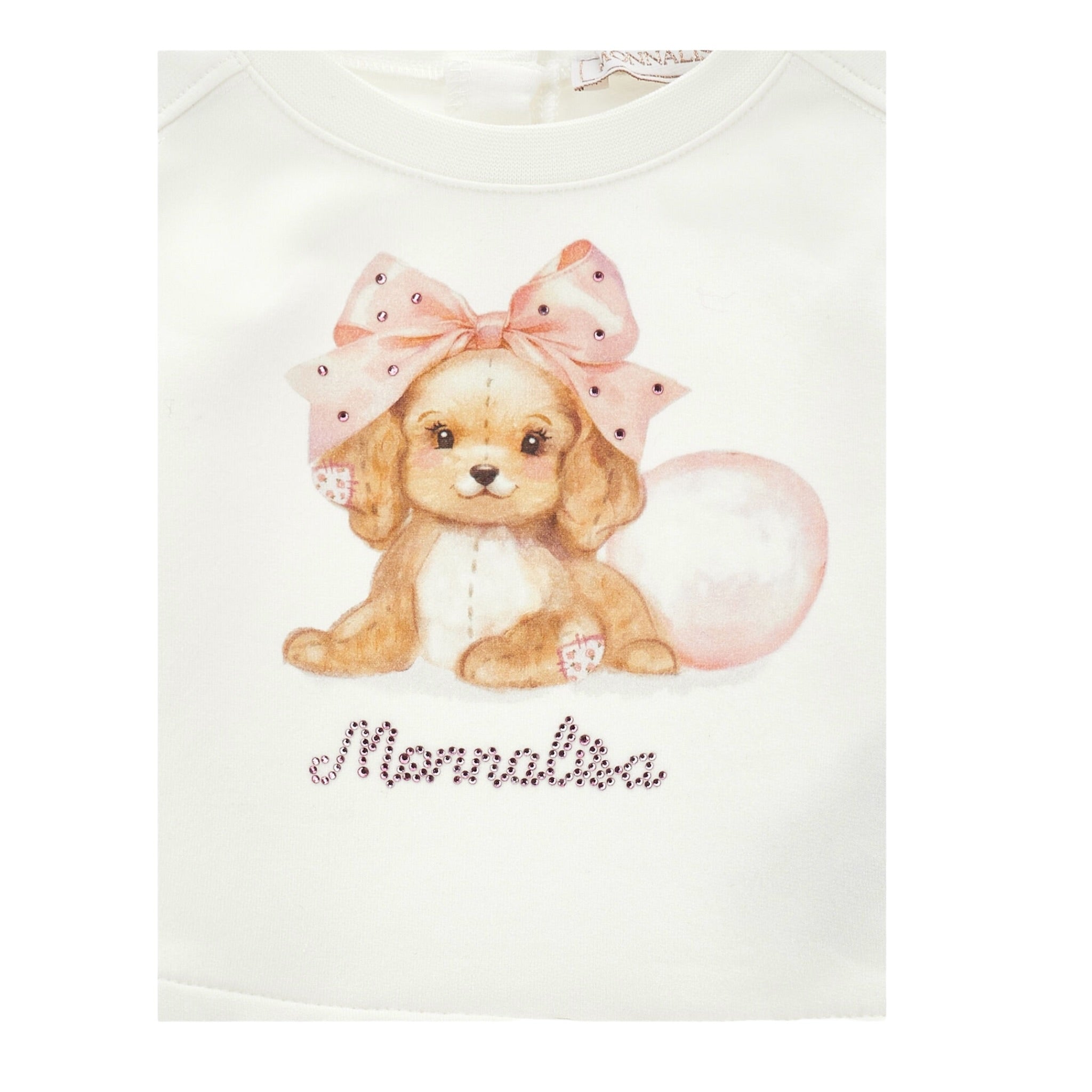 Monnalisa Felpa Chiusa Girocollo tinta unita con Stampa Panna per Neonata 39F607X PANNA MONNALISA 