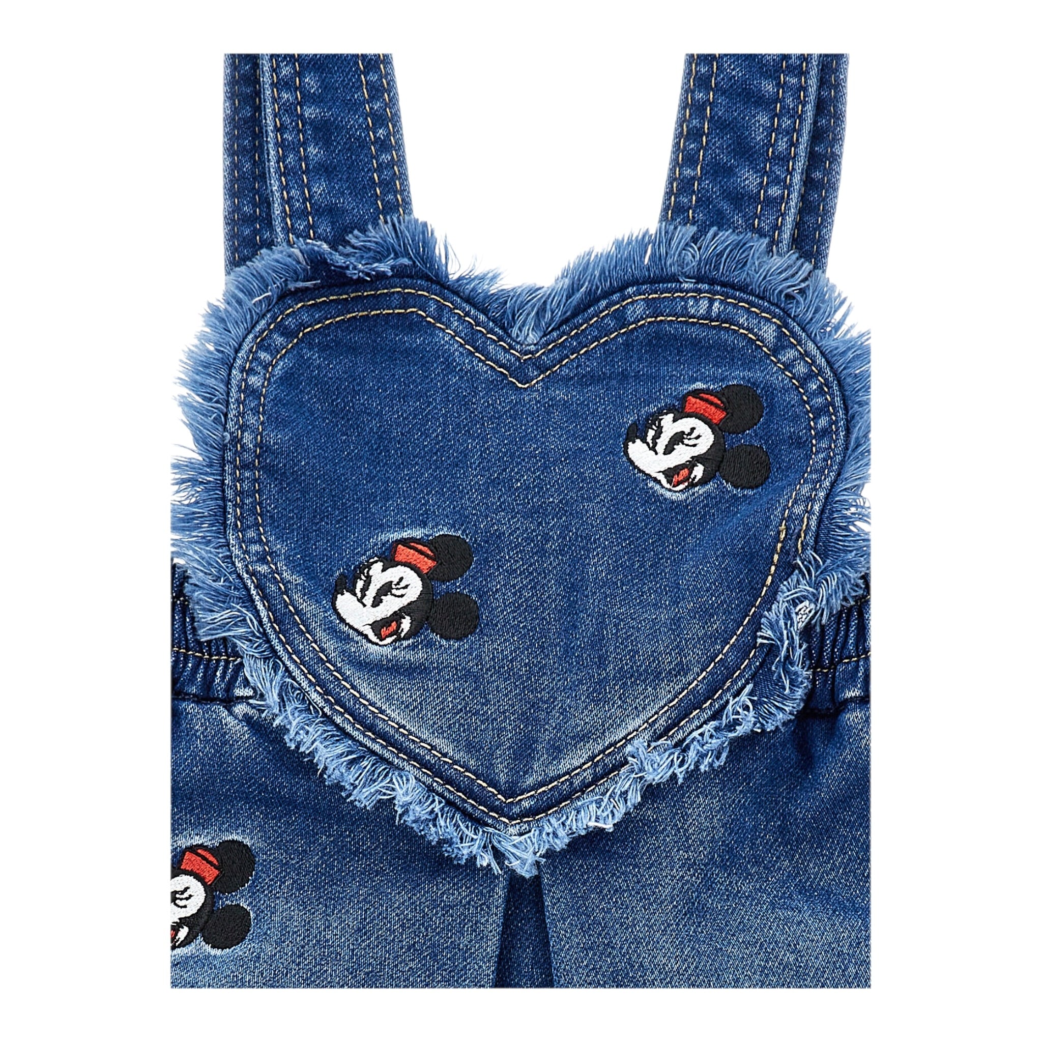 Monnalisa Salopette In Denim tinta unita con Ricami Blu per Neonata 39F703 BLU MONNALISA 