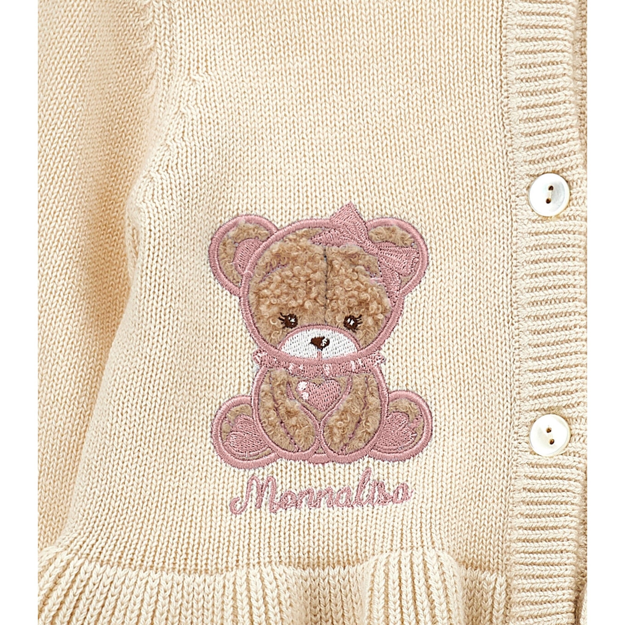 Monnalisa Cardigan tinta unita con Ricami Beige per Neonata 39F802 BEIGE MONNALISA 