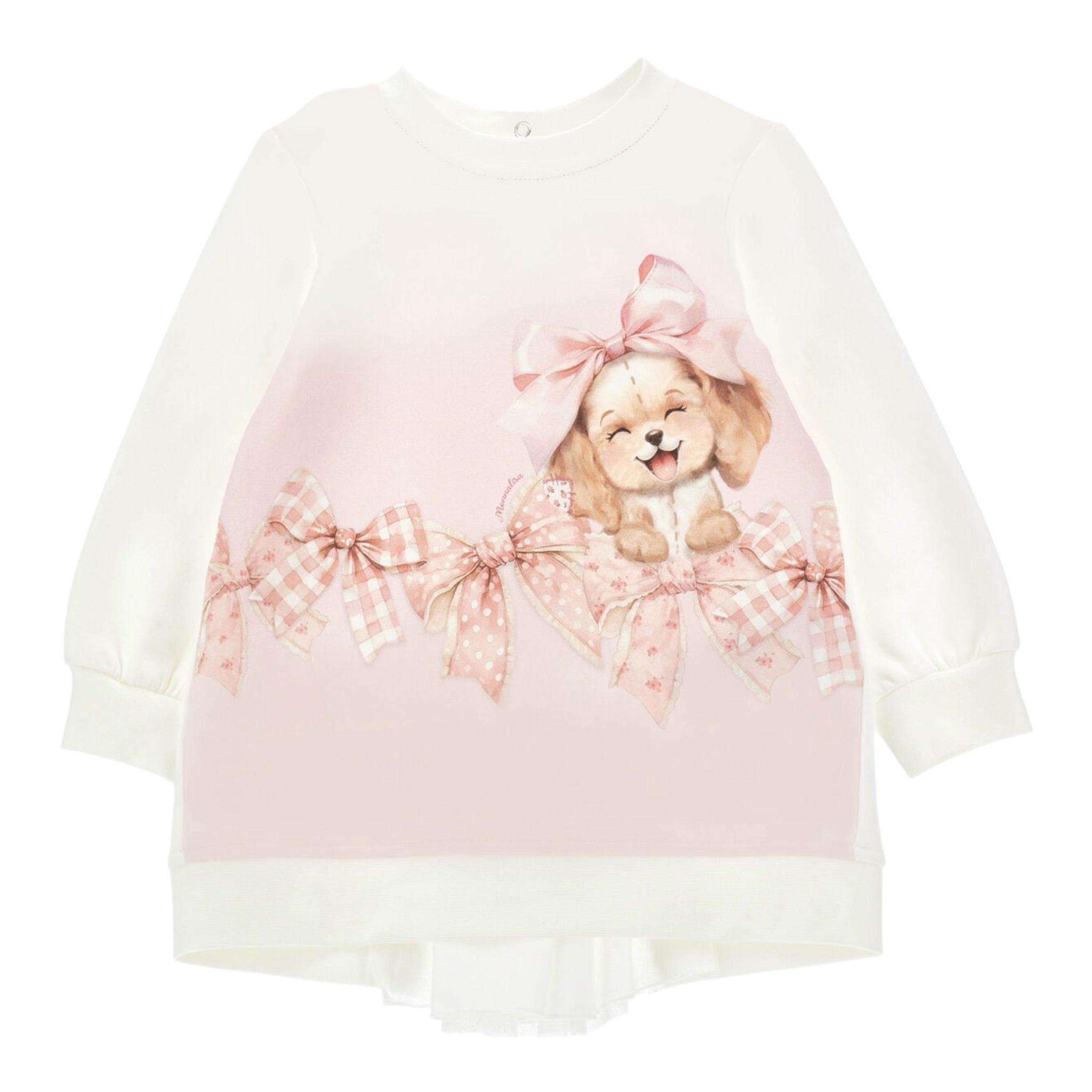 Monnalisa Abito Felpa Bicolore Manica Lunga con Stampa Rosa/Panna per Neonata 39F901N ROSA/PANNA MONNALISA 