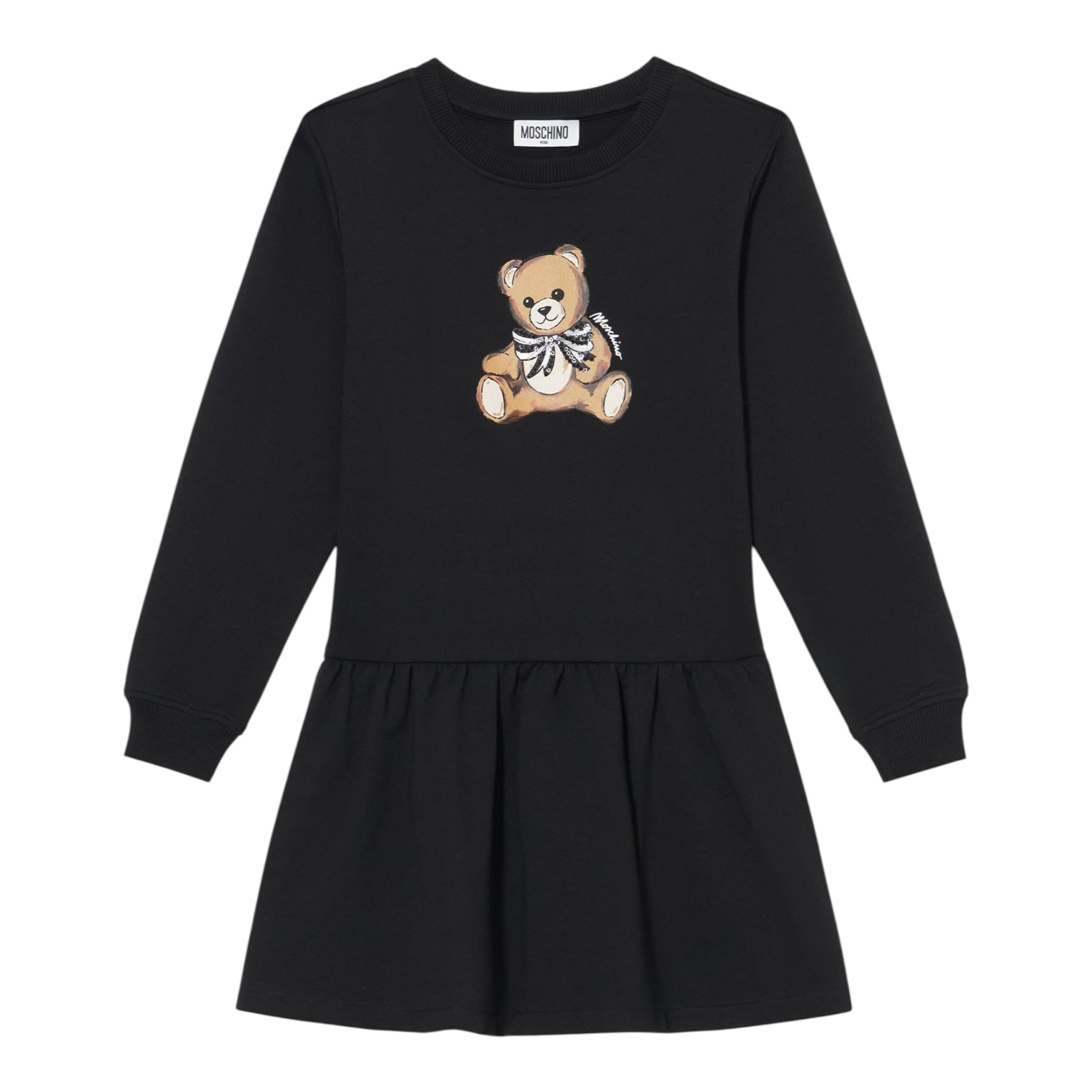 Moschino Abito Manica Lunga tinta unita con Logo Nero per Bambina HDV0H7X NERO MOSCHINO 