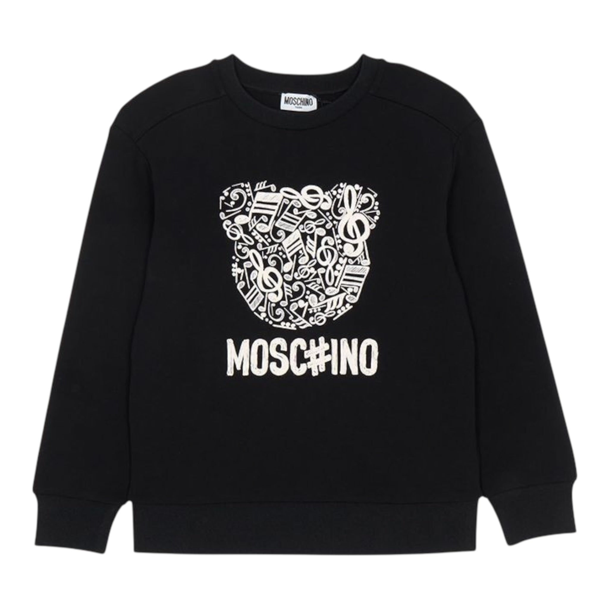 Moschino Felpa Chiusa Girocollo tinta unita con Stampa Nero per Bambina HMF099X NERO MOSCHINO 