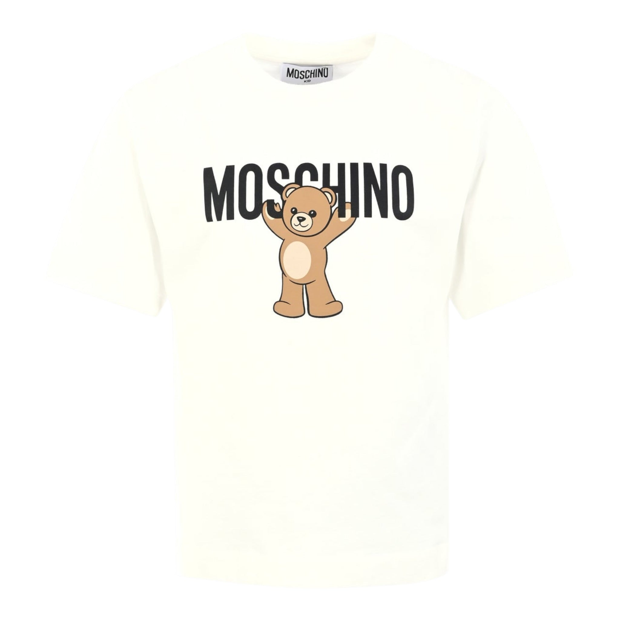 Moschino T-Shirt Girocollo tinta unita con Logo Panna per Bambino HMM05G PANNA MOSCHINO 
