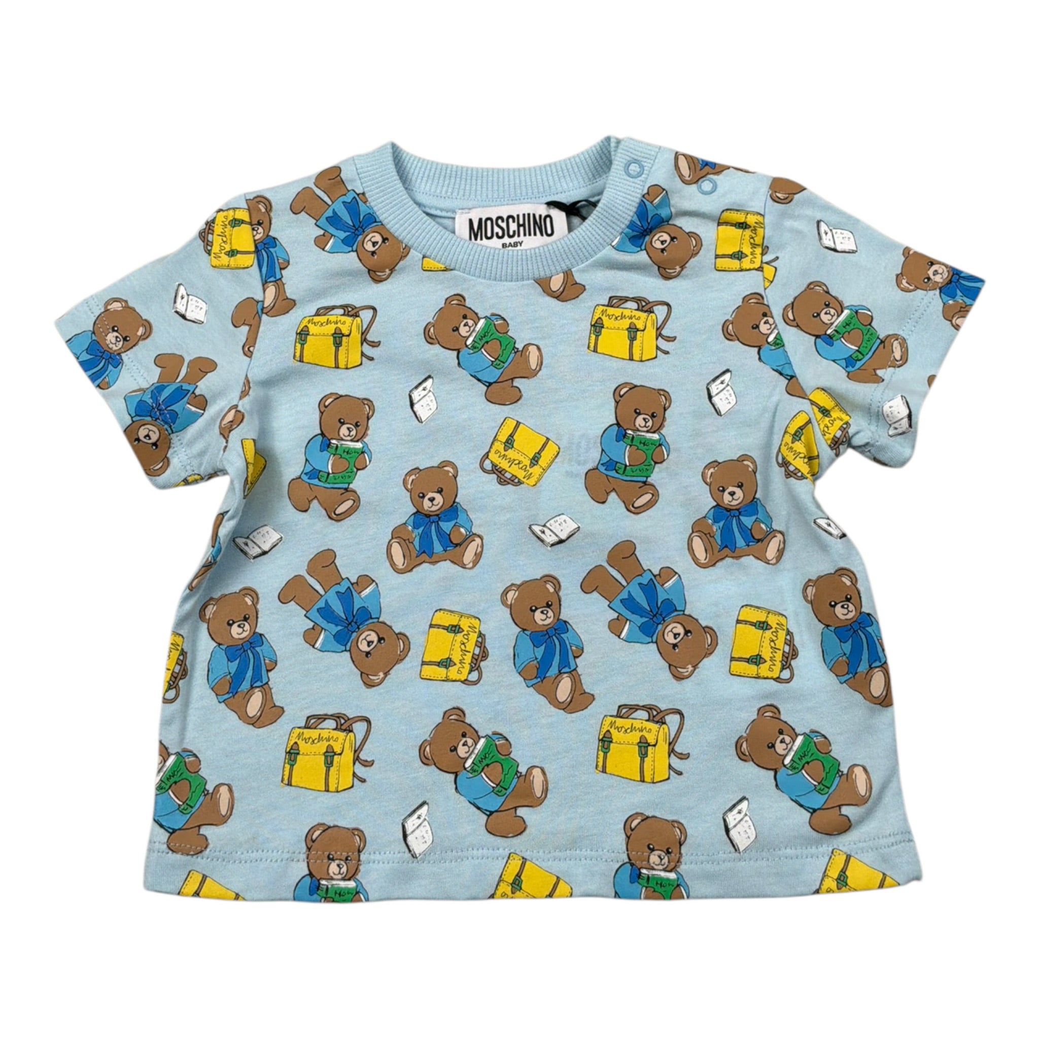 Moschino T-Shirt tinta unita con Stampa Azzurro per Neonato M8M047 AZZURRO MOSCHINO 