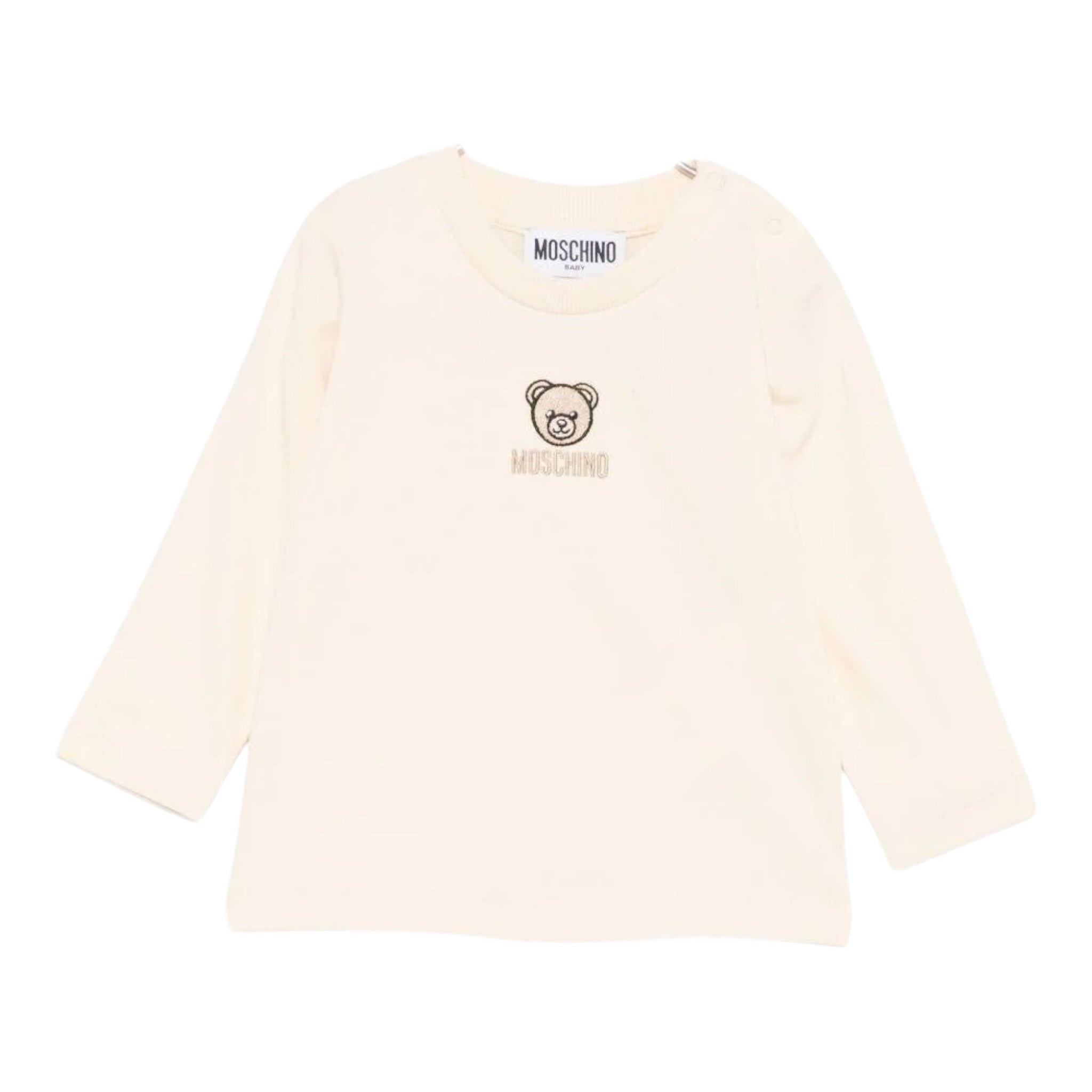 Moschino Shirt Girocollo tinta unita con Logo Beige per Bambino M9O00RJ BEIGE MOSCHINO 