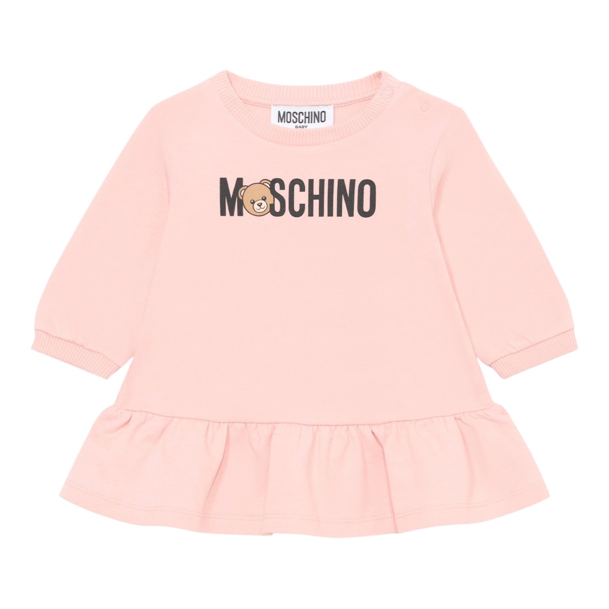 Moschino Abito Manica Lunga tinta unita con Logo Rosa per Neonata MAV0BK ROSA MOSCHINO 