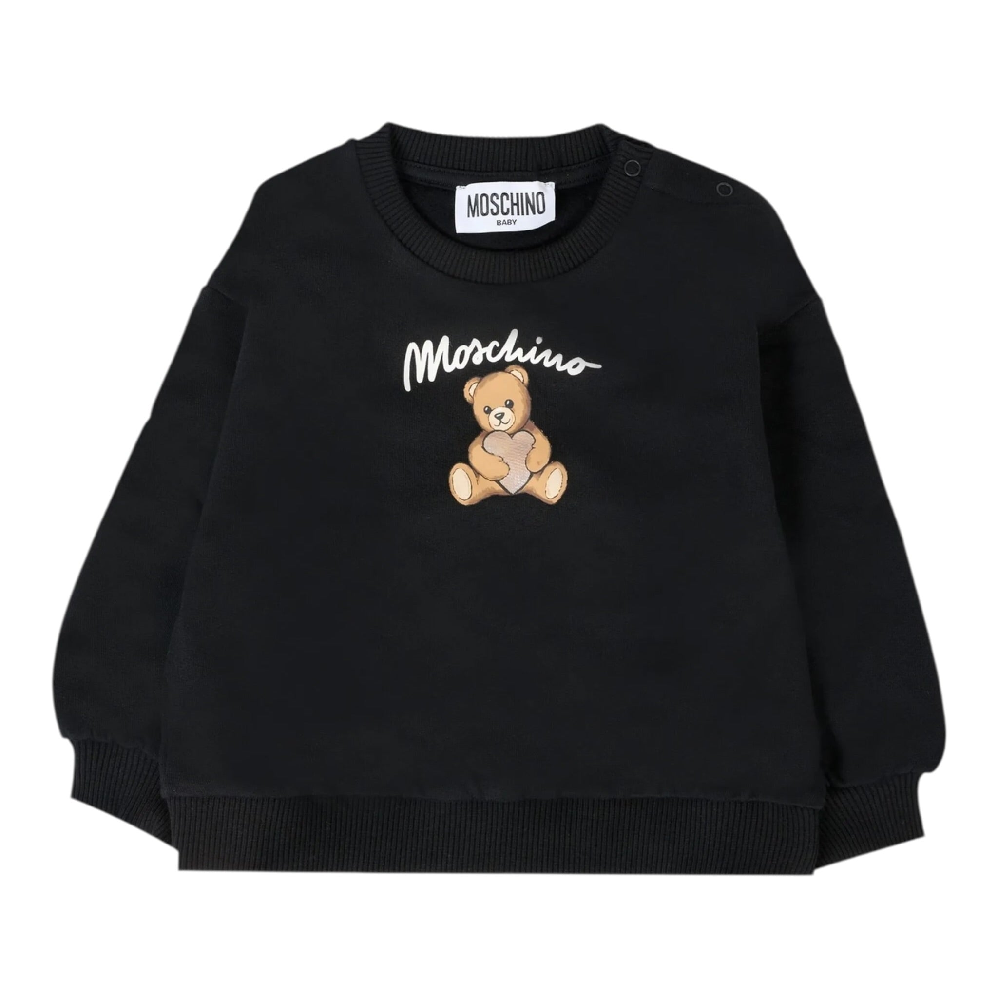 Moschino Felpa Chiusa Girocollo tinta unita con Stampa Nero per Neonata MDF033 NERO MOSCHINO 