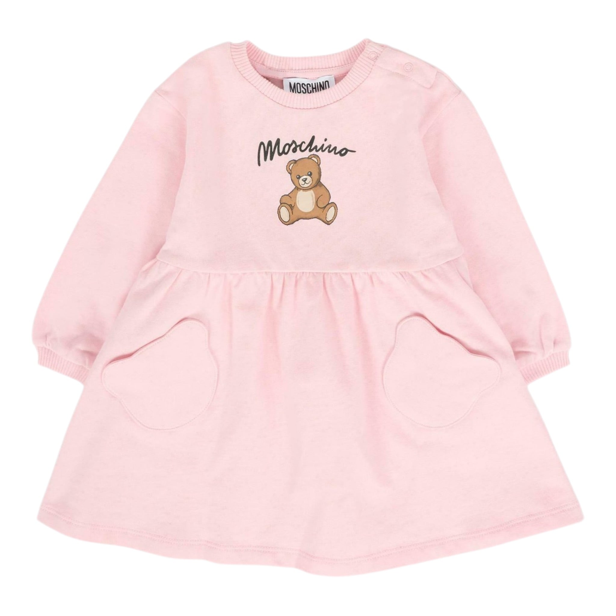 Moschino Abito Manica Lunga tinta unita con Stampa Rosa per Neonata MDV0CU ROSA MOSCHINO 