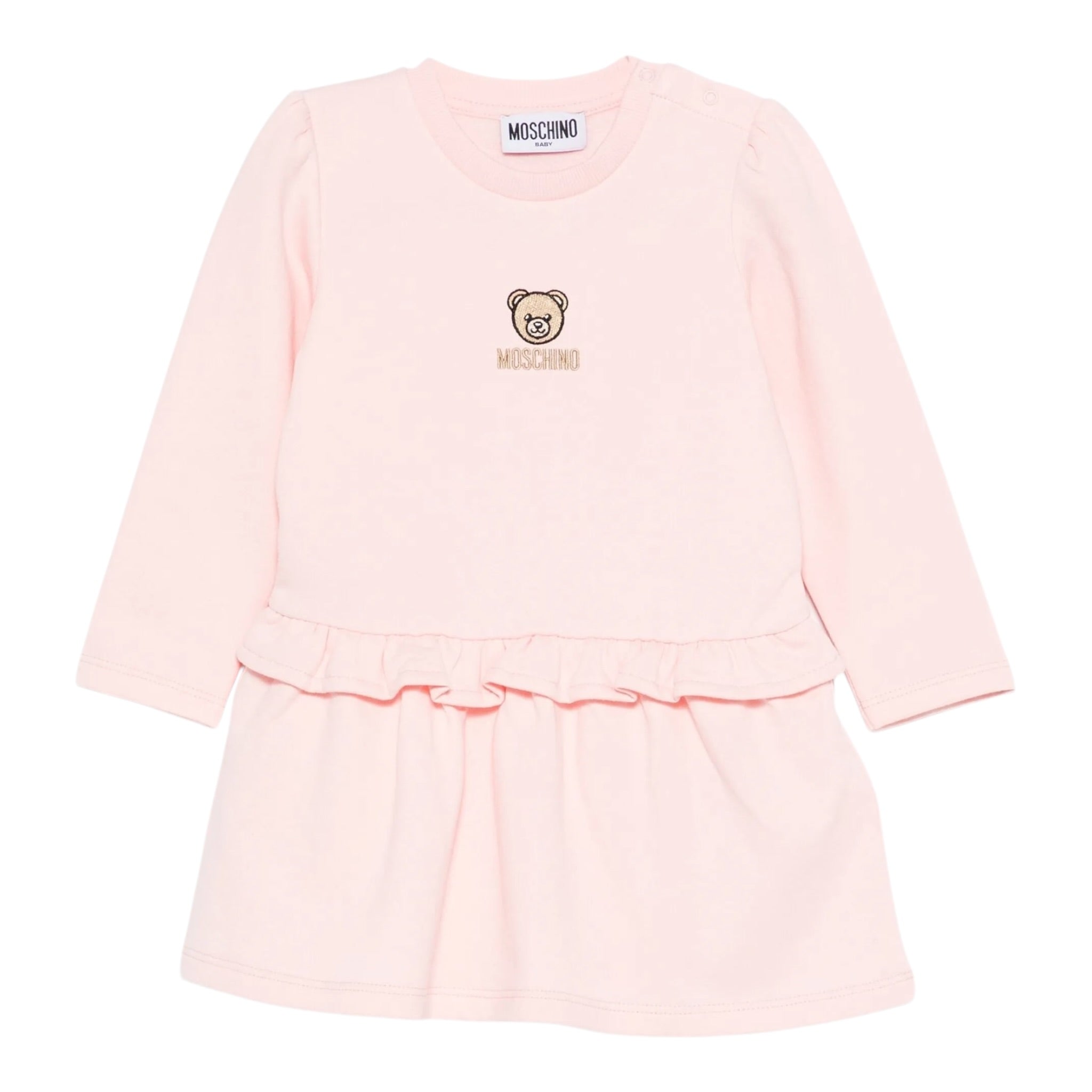 Moschino Abito Manica Lunga tinta unita con Stampa Rosa per Neonata MDV0D1N ROSA MOSCHINO 