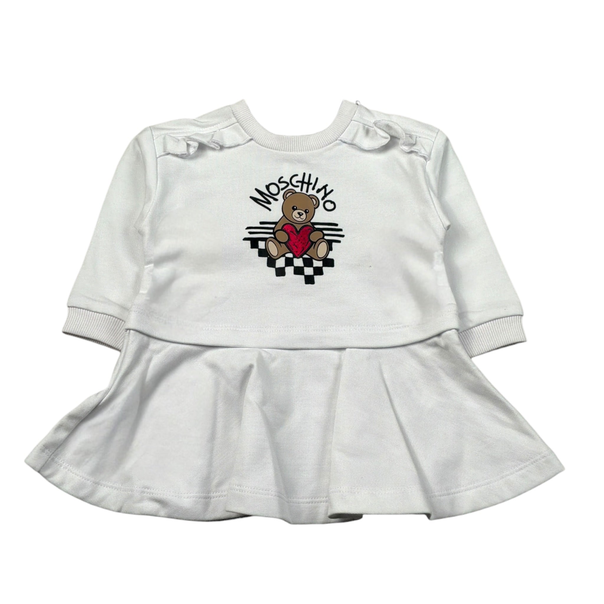 Moschino Abito Manica Lunfa tinta unita con Logo Bianco per Neonata MDV0DT BIANCO MOSCHINO 