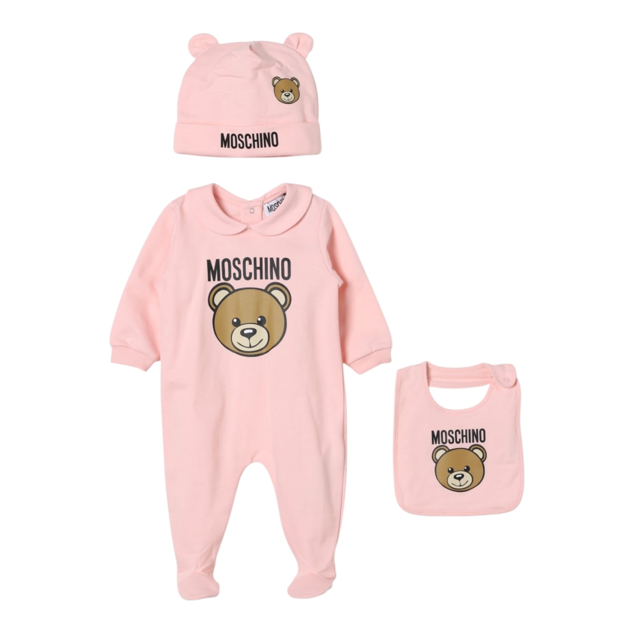 Moschino Set 3 Pezzi Tutina-Cappello-Bavette Rosa per Neonata MMY08BA ROSA MOSCHINO 