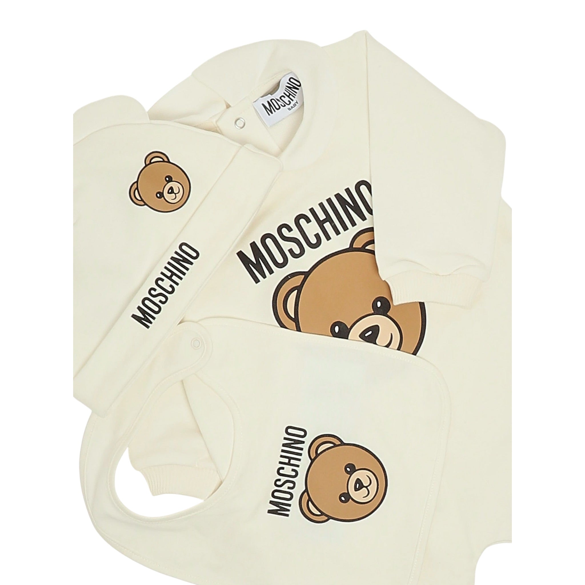 Moschino Set 3 Pezzi Tutina-Cappello-Bavette Beige per Neonato MMY08B BEIGE MOSCHINO 