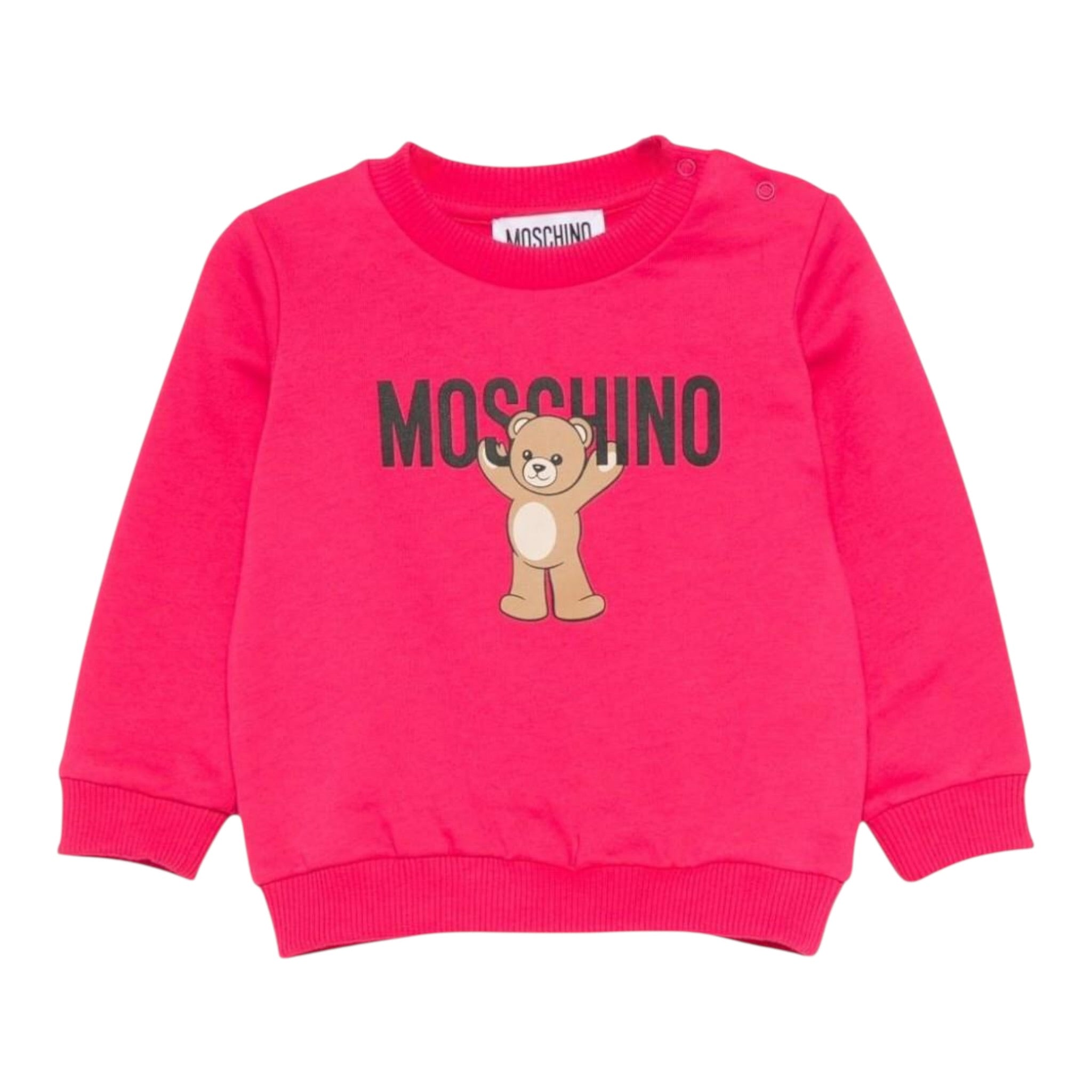 Moschino Felpa Chiusa Girocollo tinta unita con Stampa Fuxia per Neonato MNF060 FUXIA MOSCHINO 