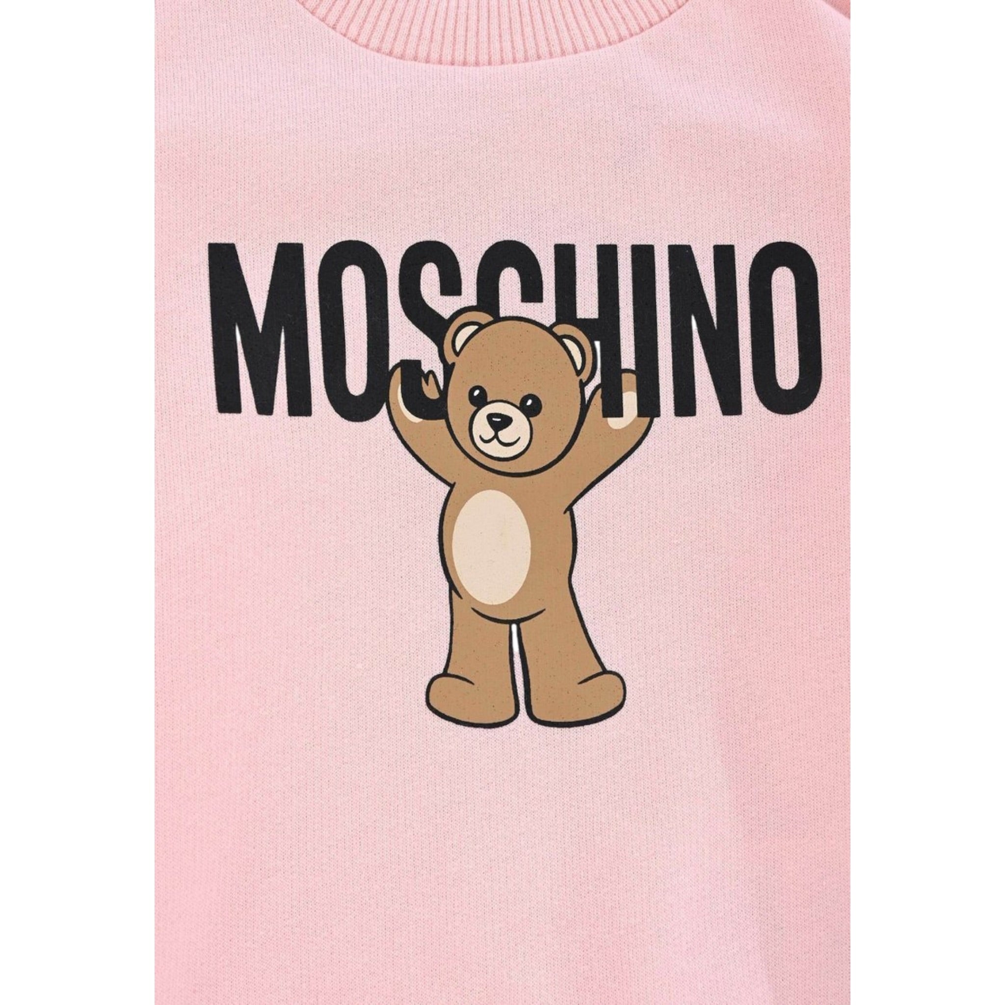Moschino Felpa Chiusa Girocollo tinta unita con Stampa Rosa per Neonata MNF060X ROSA MOSCHINO 