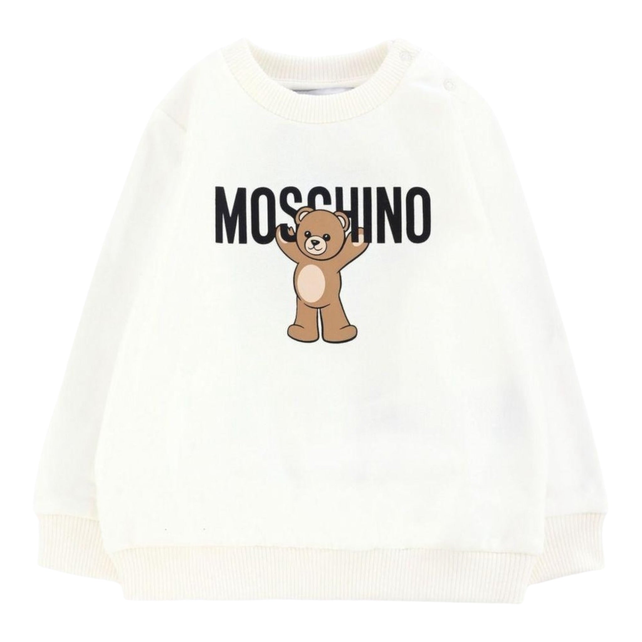 Moschino Felpa Chiusa Girocollo tinta unita con Stampa Panna per Neonato MNF060XX PANNA MOSCHINO 