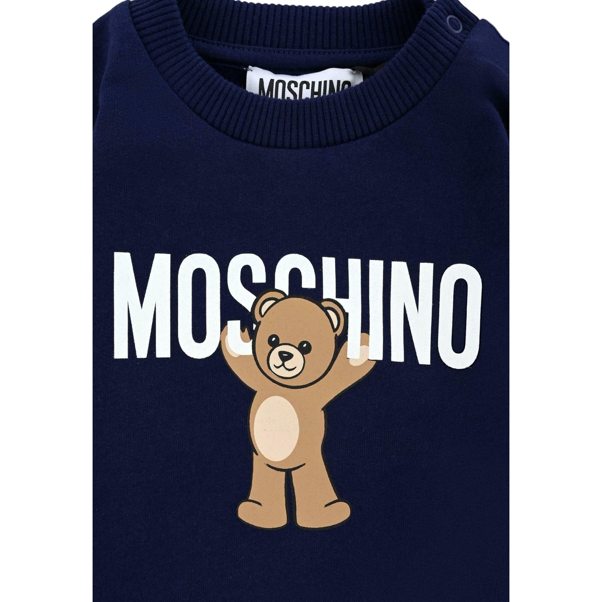 Moschino Felpa Chiusa Girocollo tinta unita con Stampa Blu per Neonato MNF060XXXXX BLU MOSCHINO 