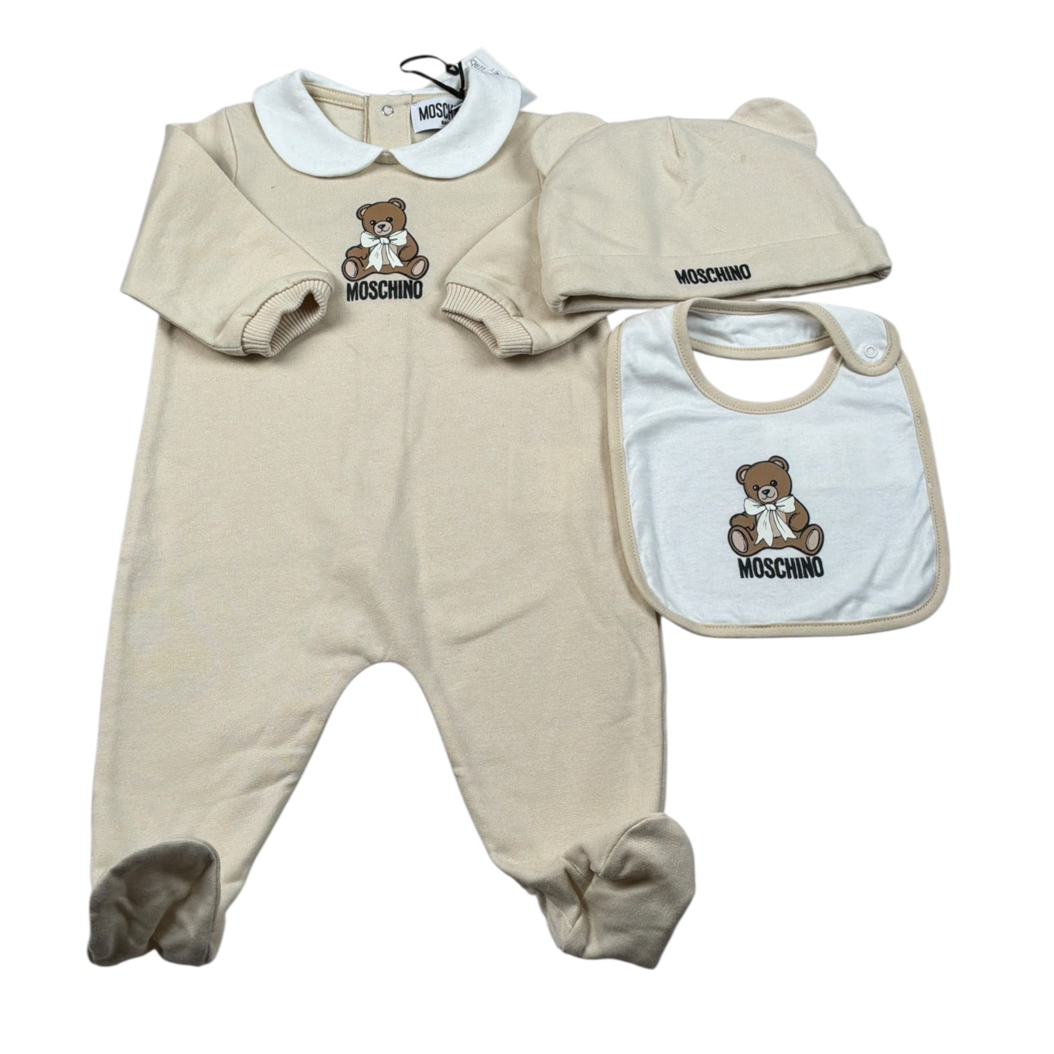 Moschino Tutina Manica Lunga con Cappello E Bavetta Beige per Neonato MNY08B BEIGE MOSCHINO 