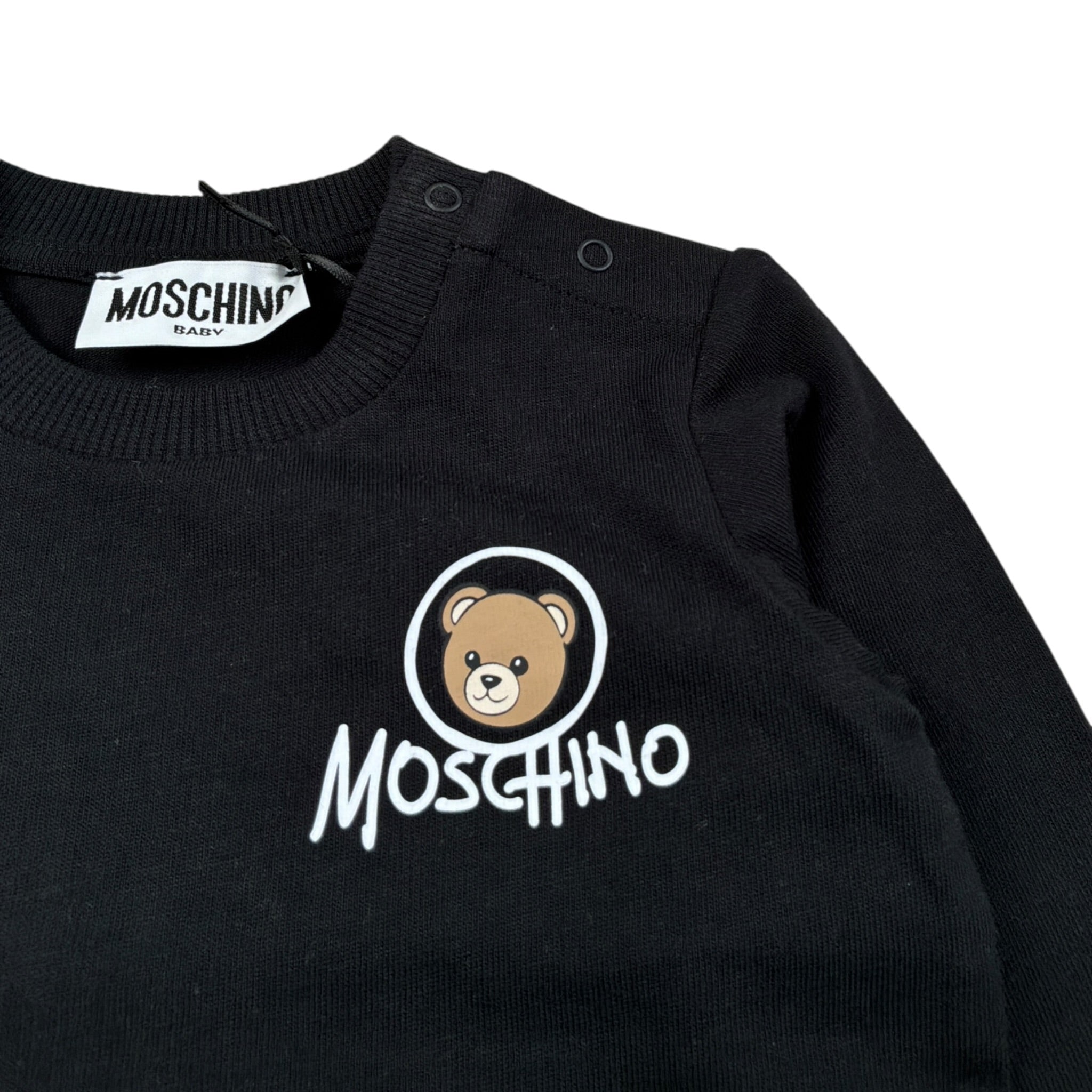 Moschino Shirt Girocollo tinta unita con Logo Nero per Neonato MRO014 NERO MOSCHINO 