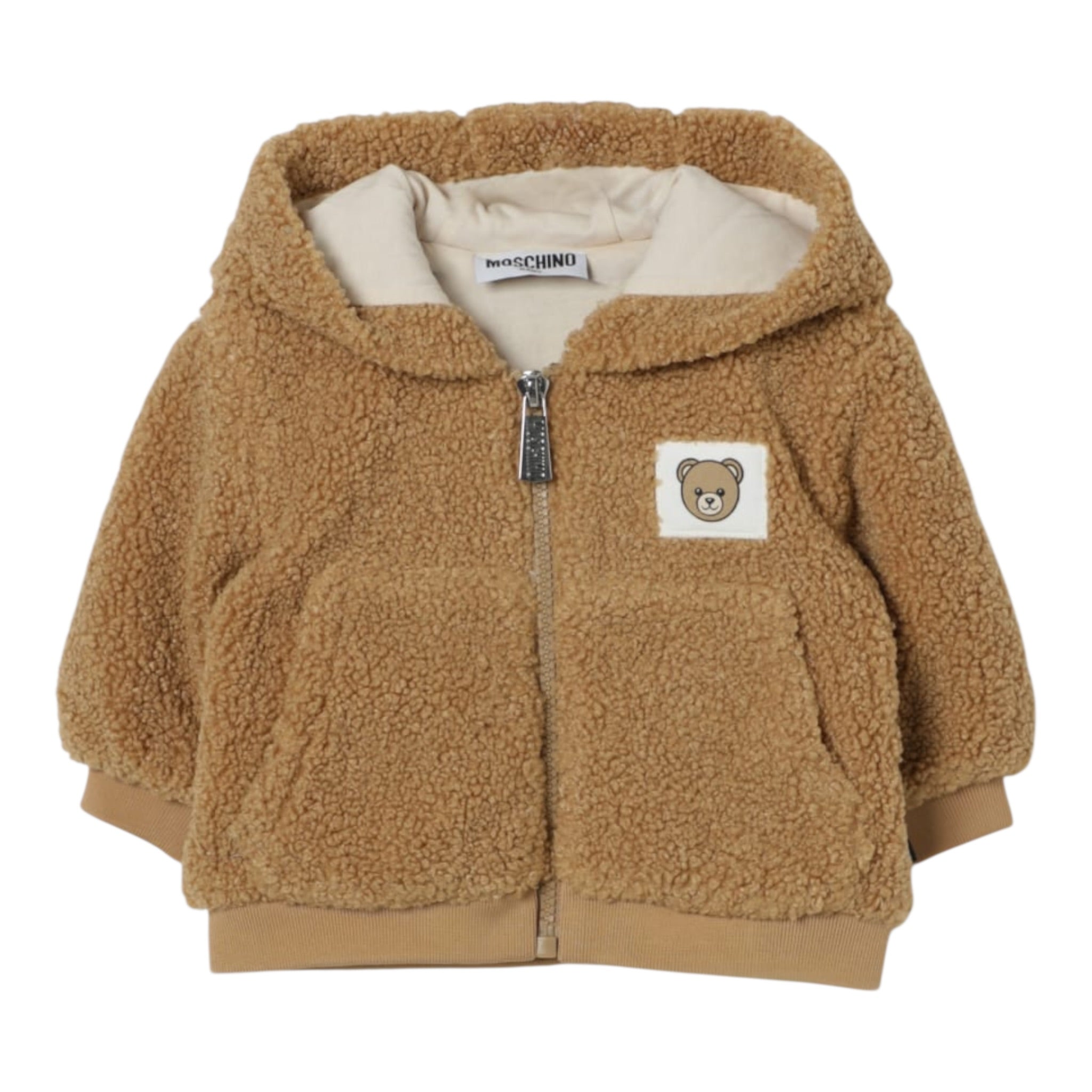 Moschino Giubbino Iteddy tinta unita con Zip E Cappuccio Cammello per Neonato MUA008 CAMMELLO MOSCHINO 