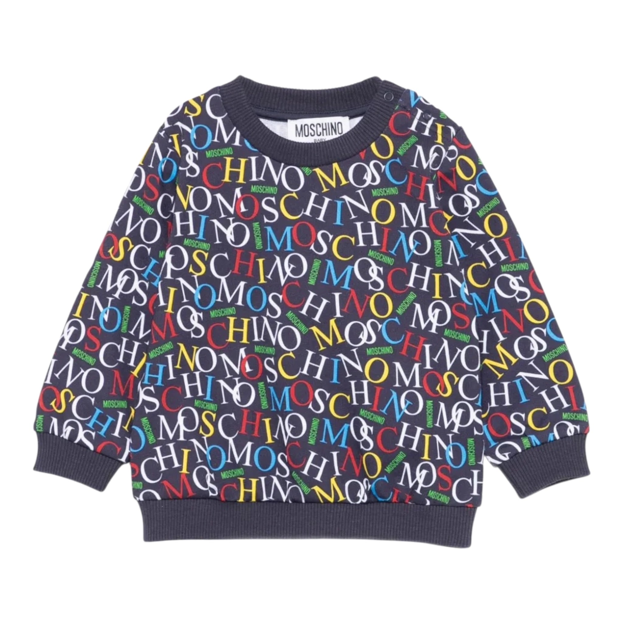 Moschino Felpa Chiusa Girocollo tinta unita con Stampe Blu per Neonato MUF060 BLU MOSCHINO 