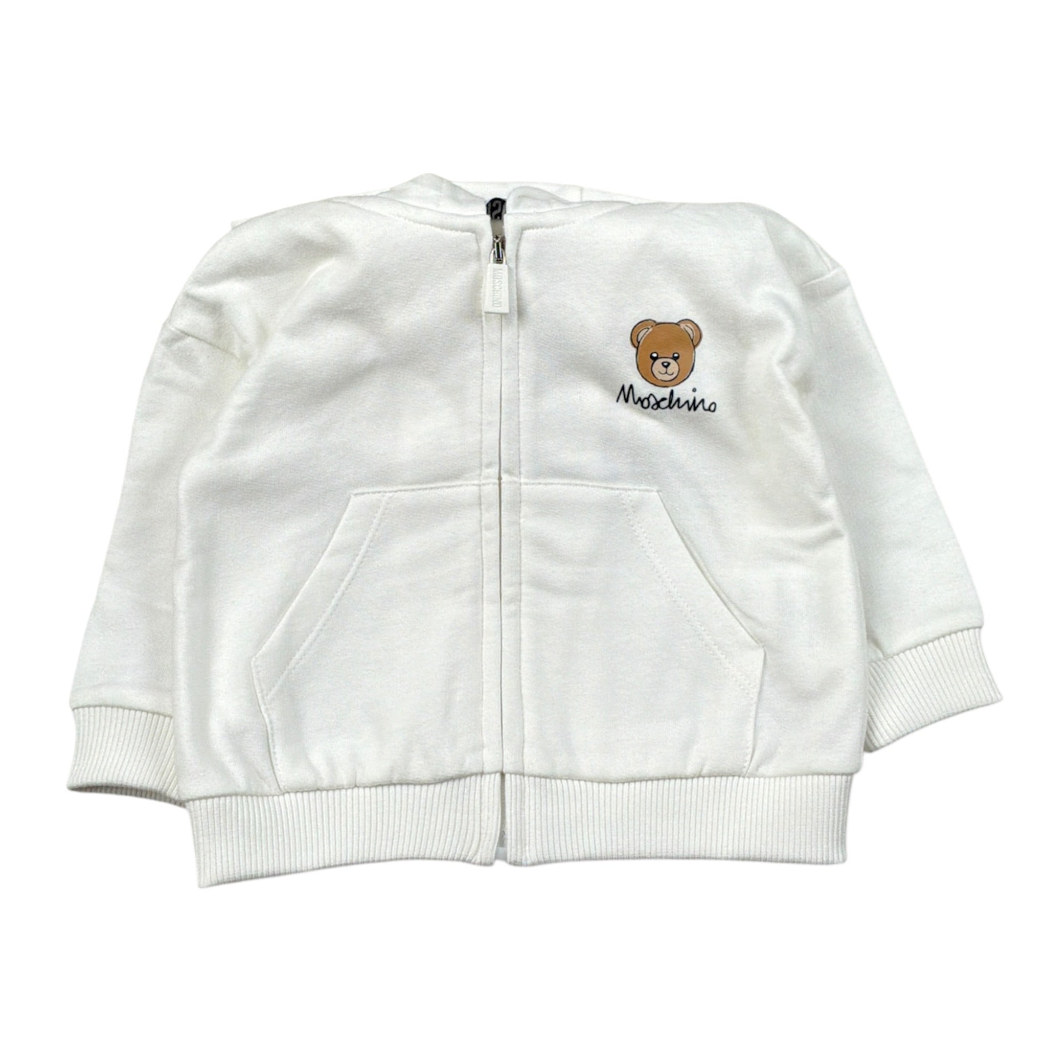 Moschino Felpa tinta unita con Zip E Cappuccio Bianco per Neonato MUF06D BIANCO MOSCHINO 