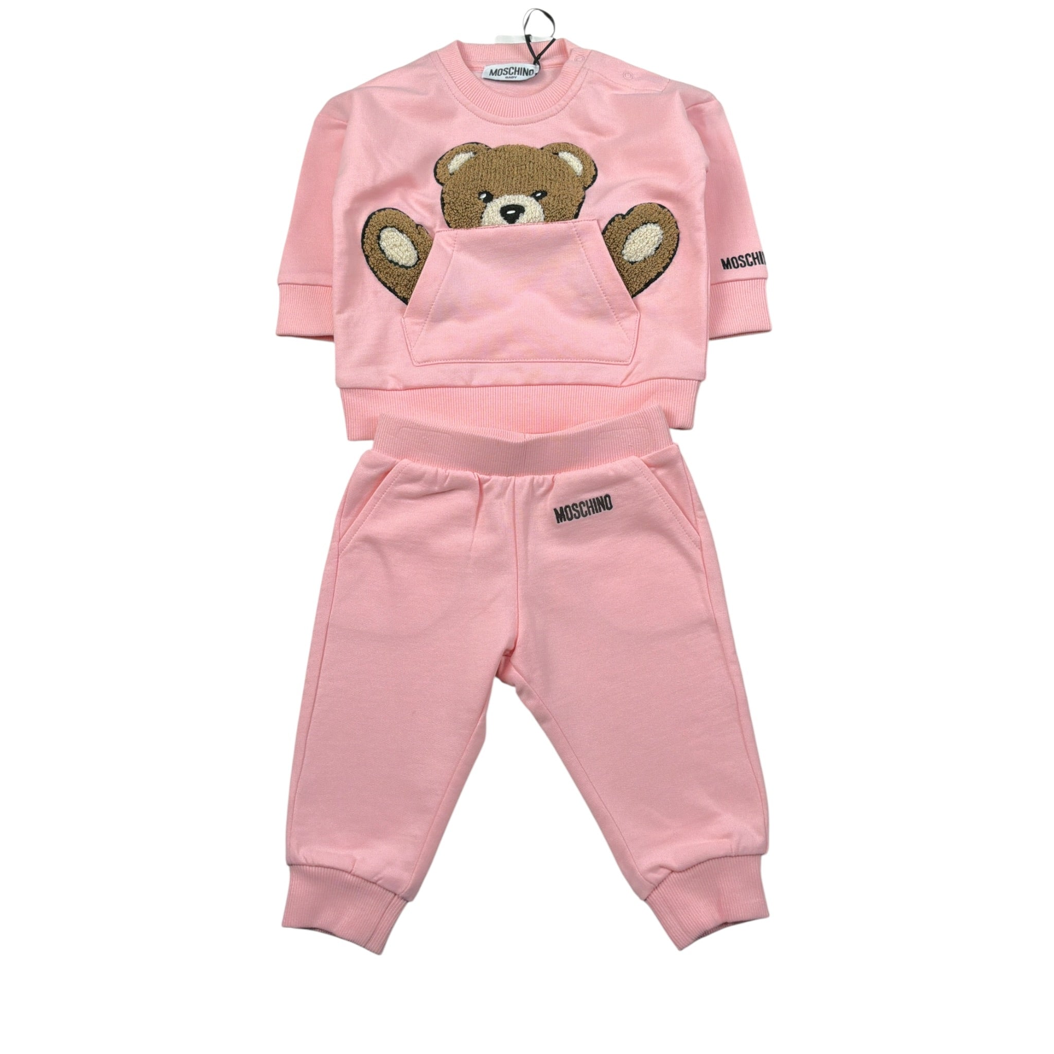 Moschino Completo 2Pz Felpa-Pantalone tinta unita con Stampa Rosa per Neonata MUK05V ROSA MOSCHINO 