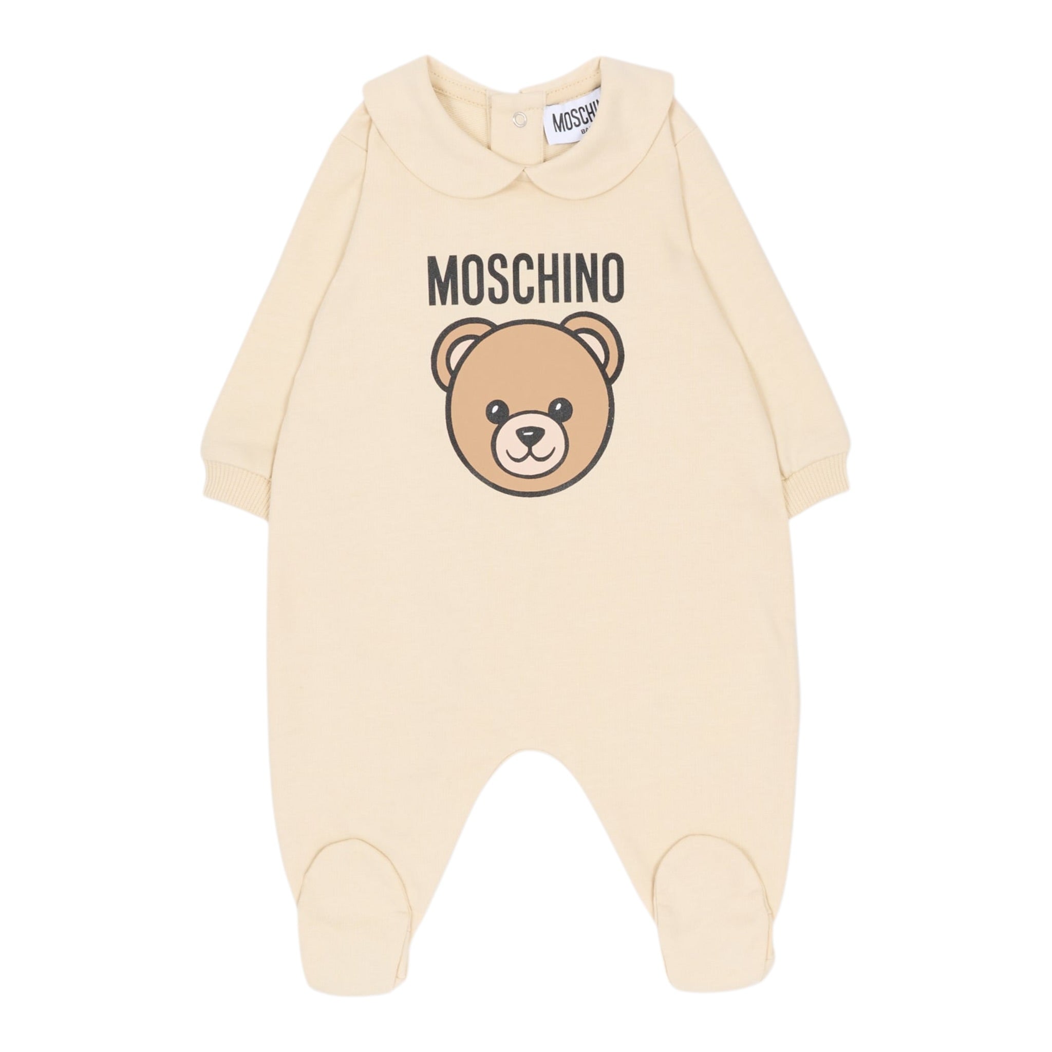 Moschino Tutina Manica Lunga tinta unita con Logo Beige per Neonato MUY08J BEIGE MOSCHINO 