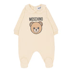 Moschino Tutina Manica Lunga tinta unita con Logo Beige per Neonato MUY08J BEIGE MOSCHINO 