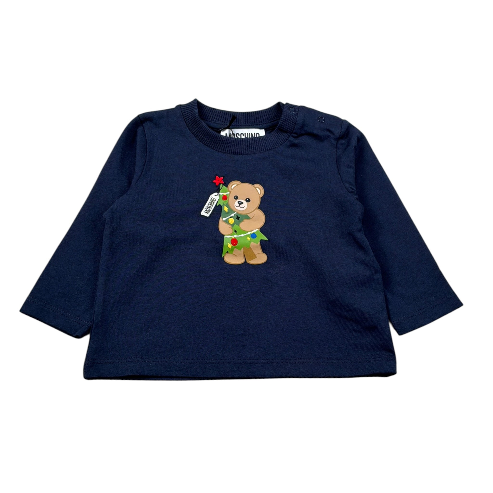 Moschino Shirt Girocollo tinta unita con Logo Blu per Neonato MVO014 BLU MOSCHINO 