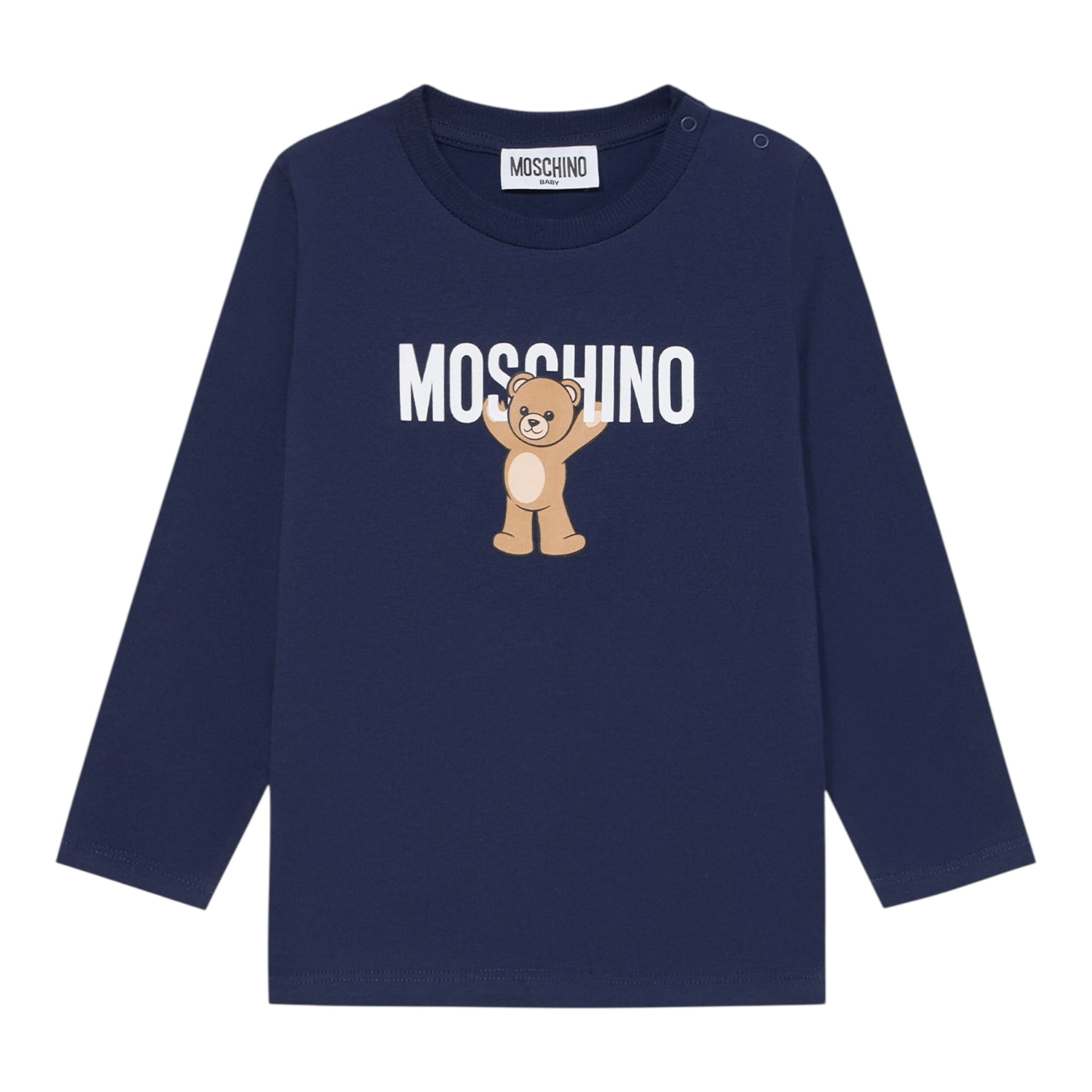Moschino Shirt Girocollo tinta unita con Stampa Blu per Neonato MZO00RXX BLU MOSCHINO 