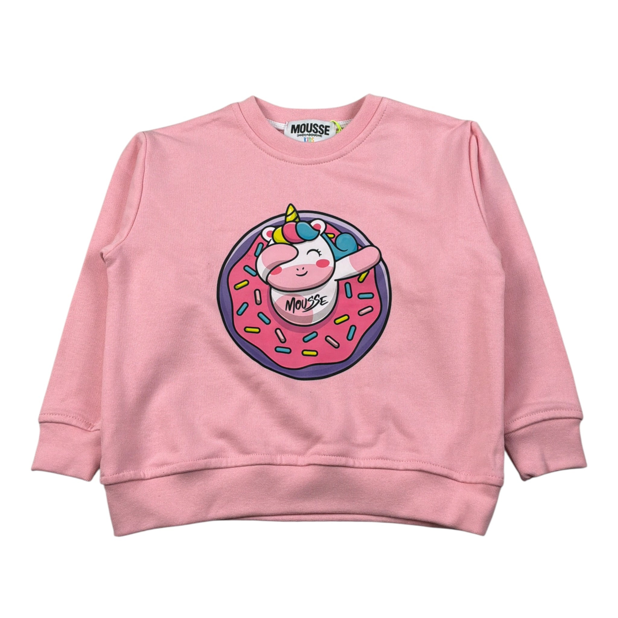 Mousse Felpa Chiusa Girocollo tinta unita con Stampe Rosa per Bambina UNISTARP ROSA MOUSSE 