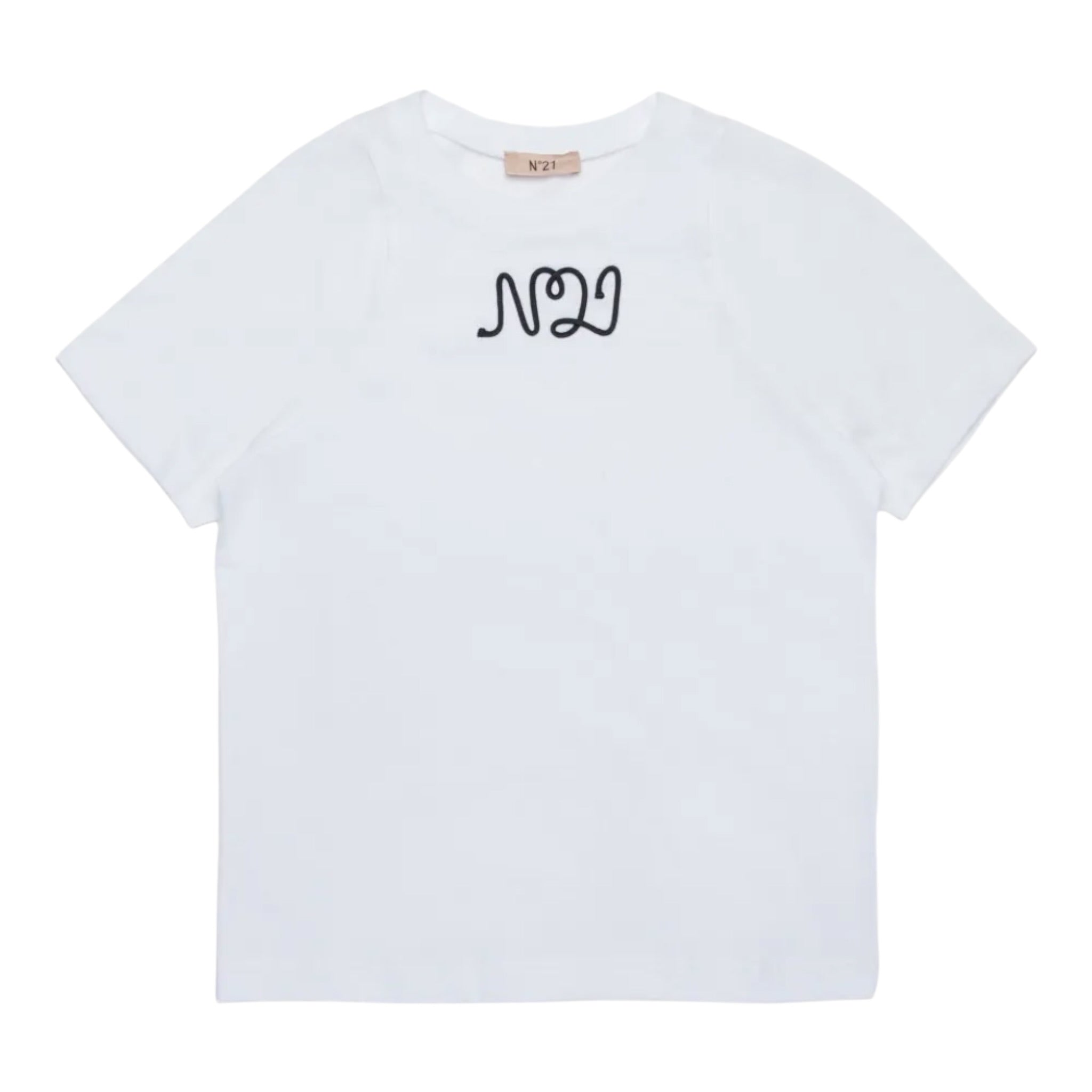 N°21 T-Shirt tinta unita Girocollo con Stampa Bianco per Bambina N2105JX BIANCO N°21 