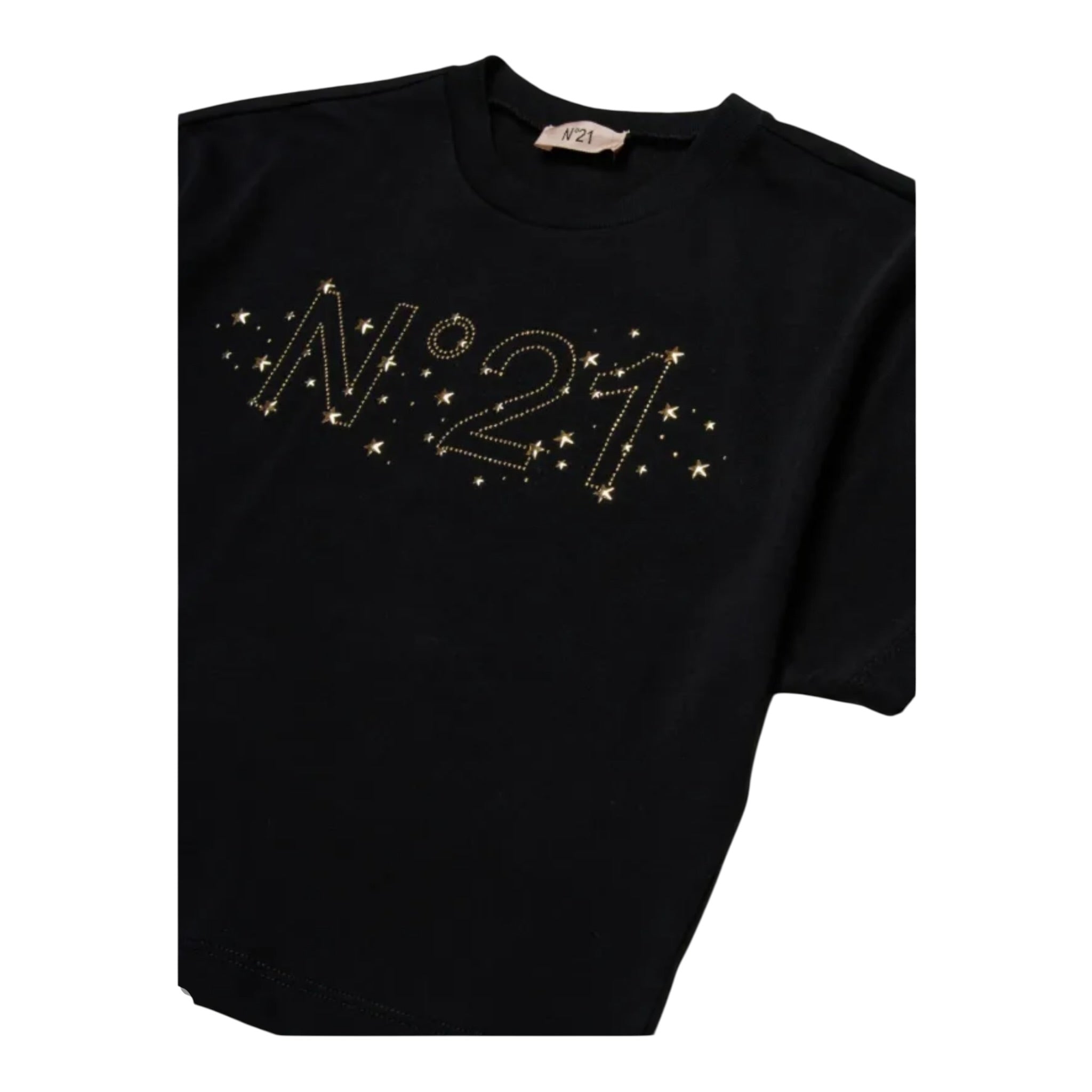 N°21 T-Shirt tinta unita Girocollo con Stampa Nero per Bambina N2105K NERO N°21 