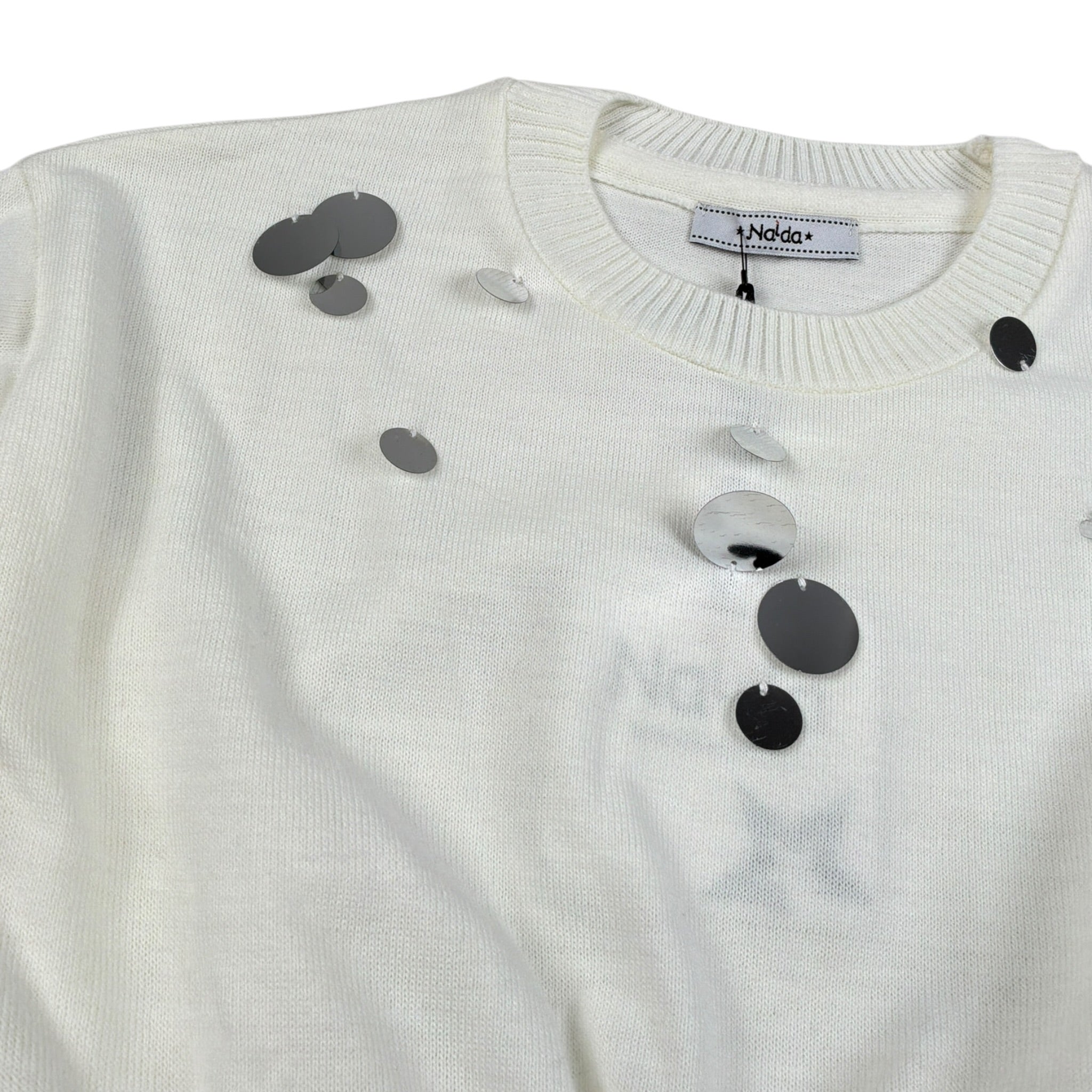 Naida Maglia Girocollo tinta unita con Paillettes Panna per Bambina NAMA336 PANNA NAIDA 