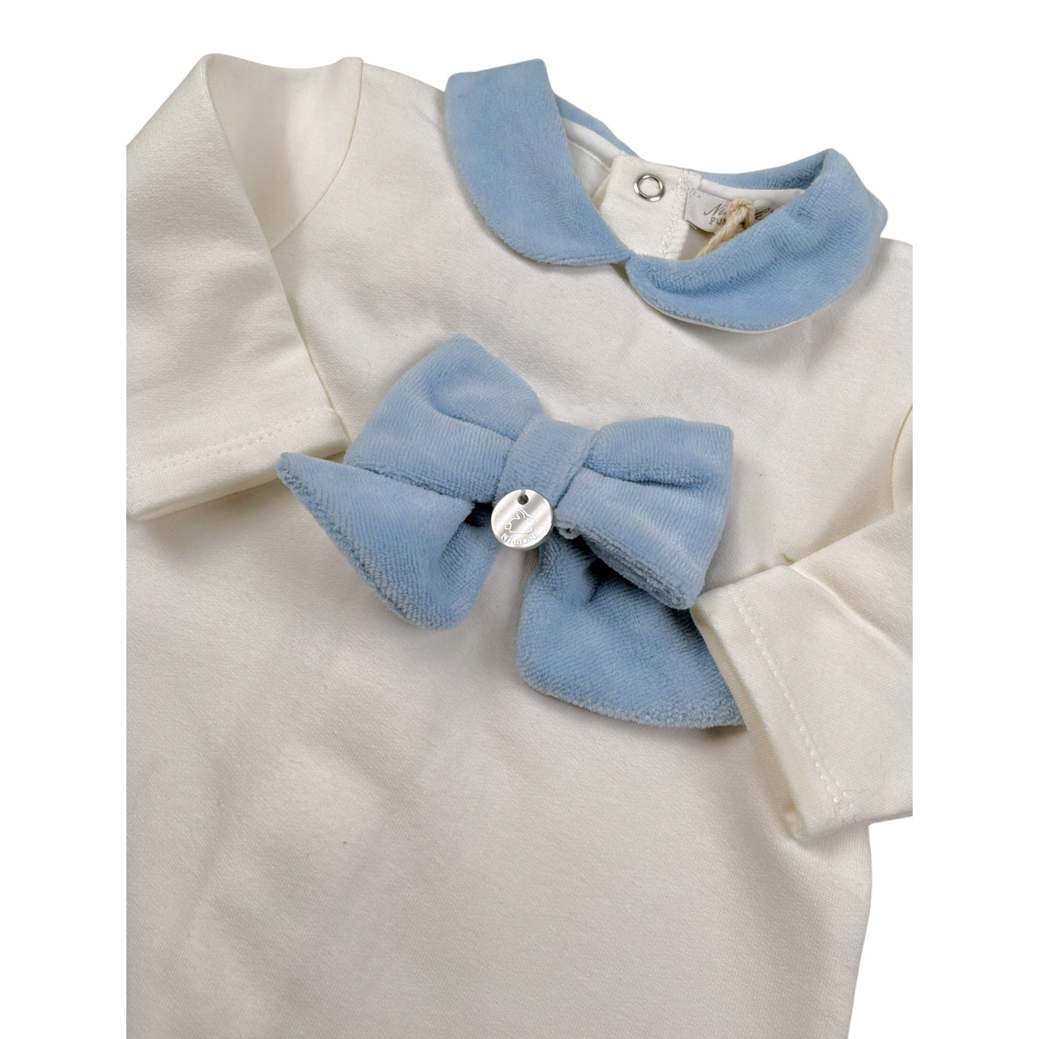 Ninnaoh Tutina tinta unita con Applicazioni Bianco/Azzurro per Neonata 10PR21965 BIANCO/AZZURRO NINNAOH 