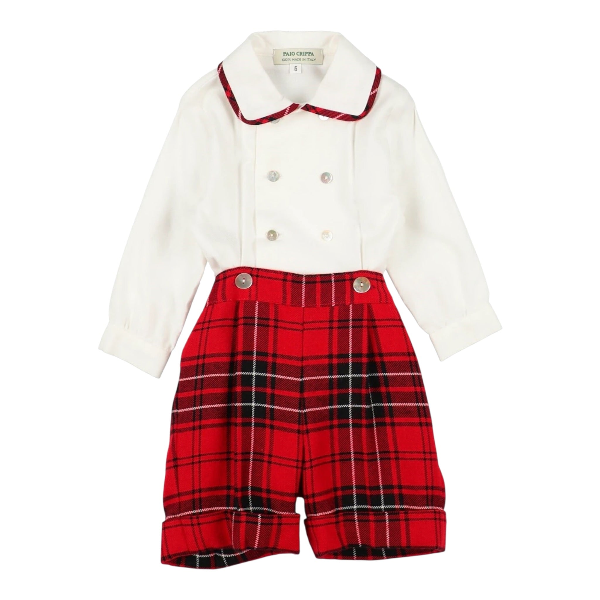 Paio Crippa Completo 2Pz Camicia-Bermuda Bicolore con Fantasia Scozzese Bianco/Rosso per Neonato LAMPONE BIANCO/ROSSO PAIO CRIPPA 