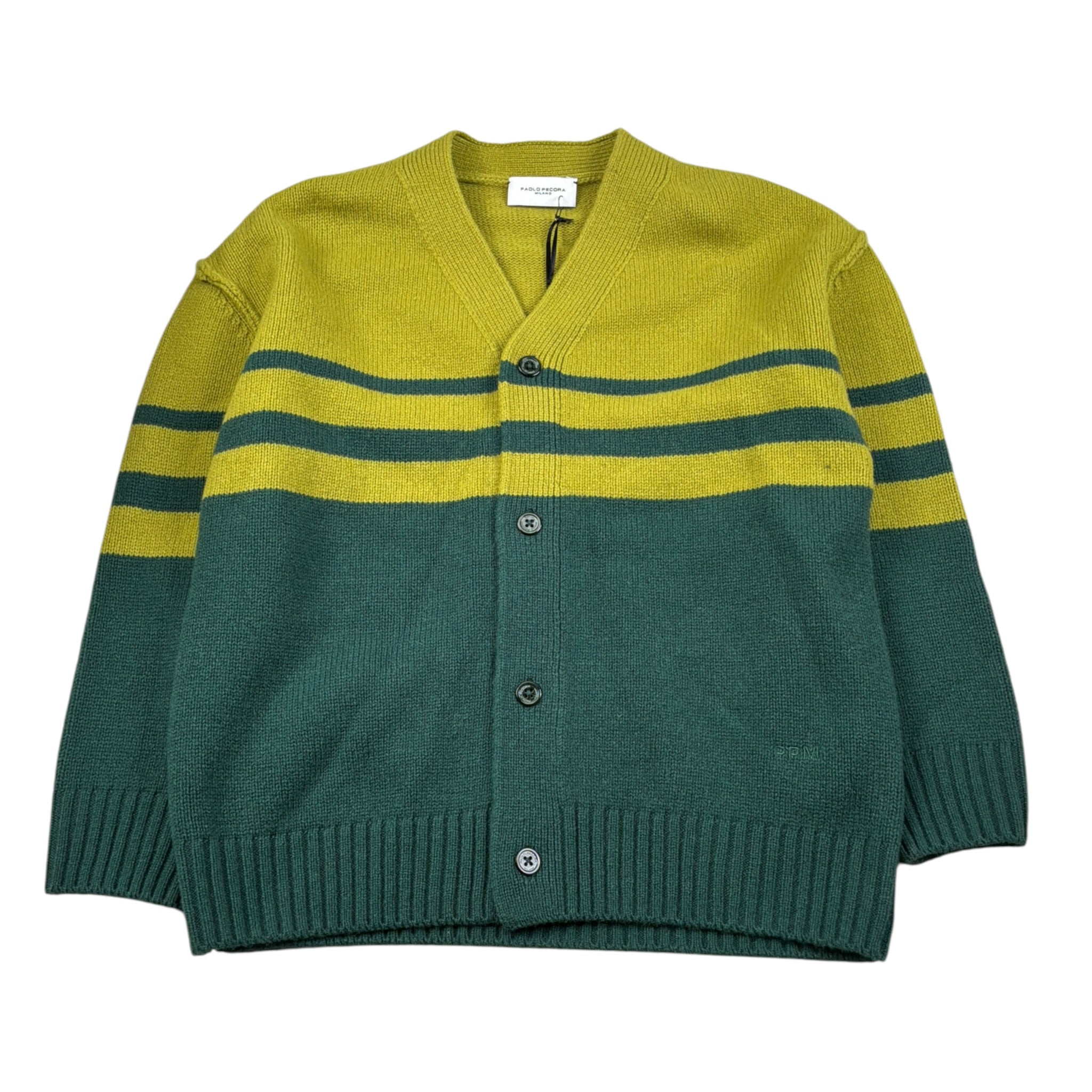 Paolo Pecora Cardigan Bicolore con Fantasia A Righe Verde per Bambino PP4398 VERDE PAOLO PECORA 