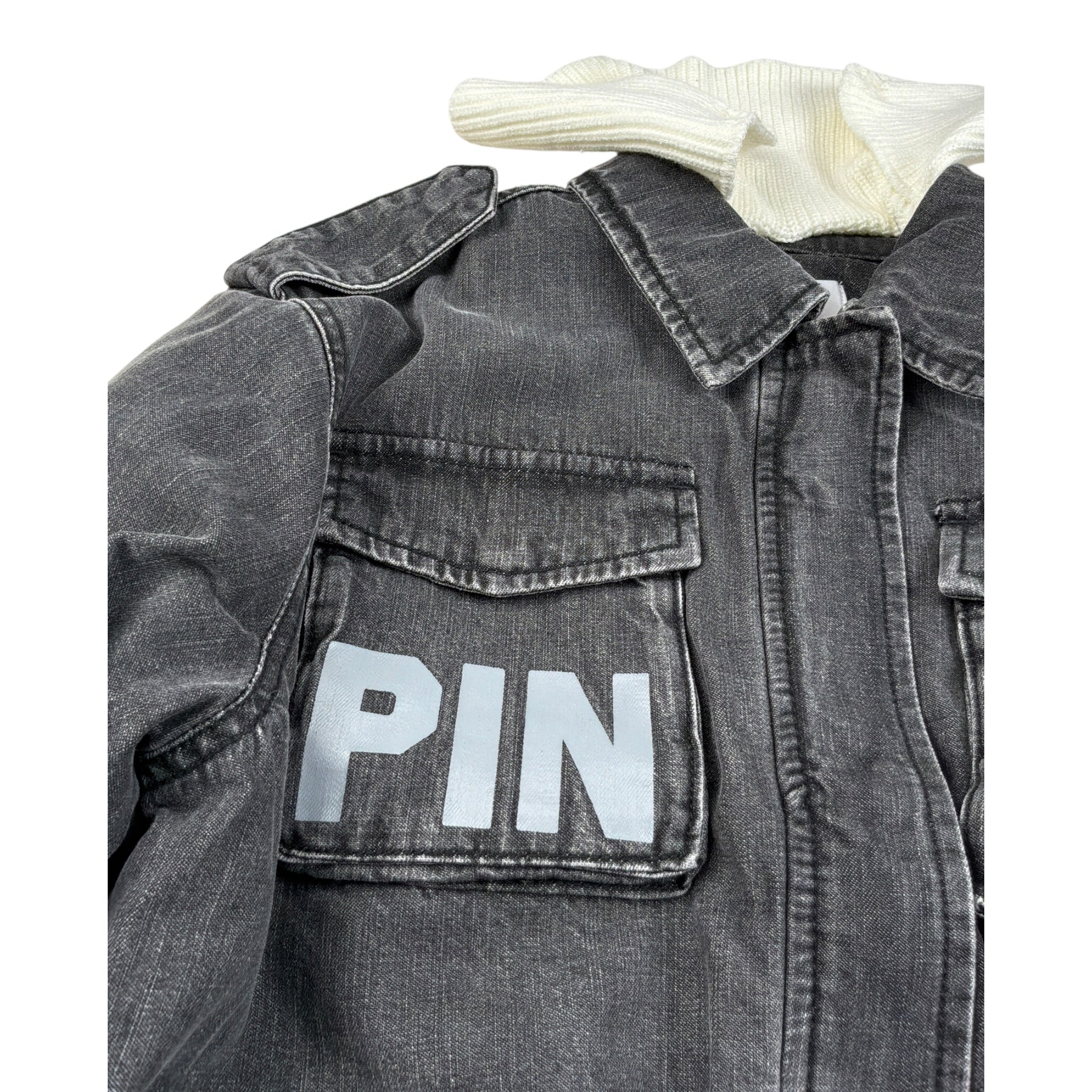 Pinko Giubbino In Denim tinta unita con Logo Nero per Bambina KFGB007X NERO PINKO 