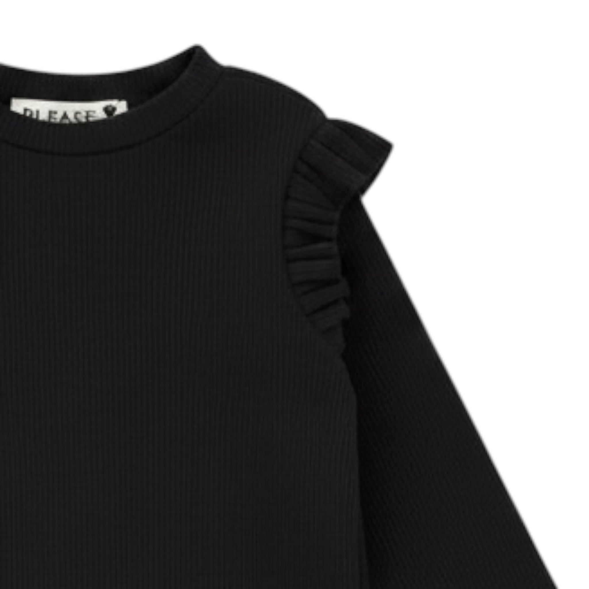 Please Maglia tinta unita con Balze Nero per Neonata ML37072G77 NERO PLEASE 