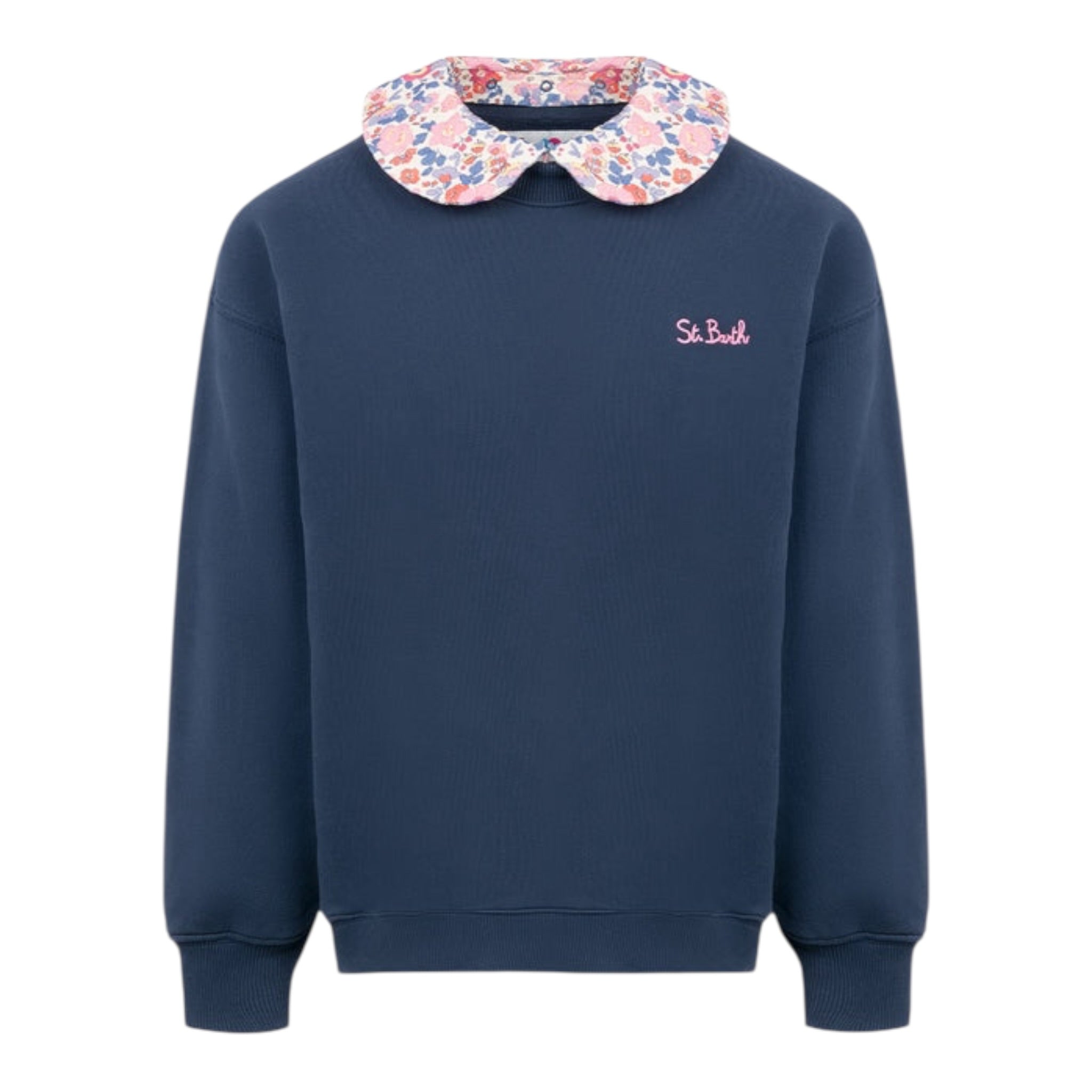 Saint Barth Felpa Chiusa Girocollo tinta unita con Logo Blu per Bambina 00622G BLU SAINT BARTH 