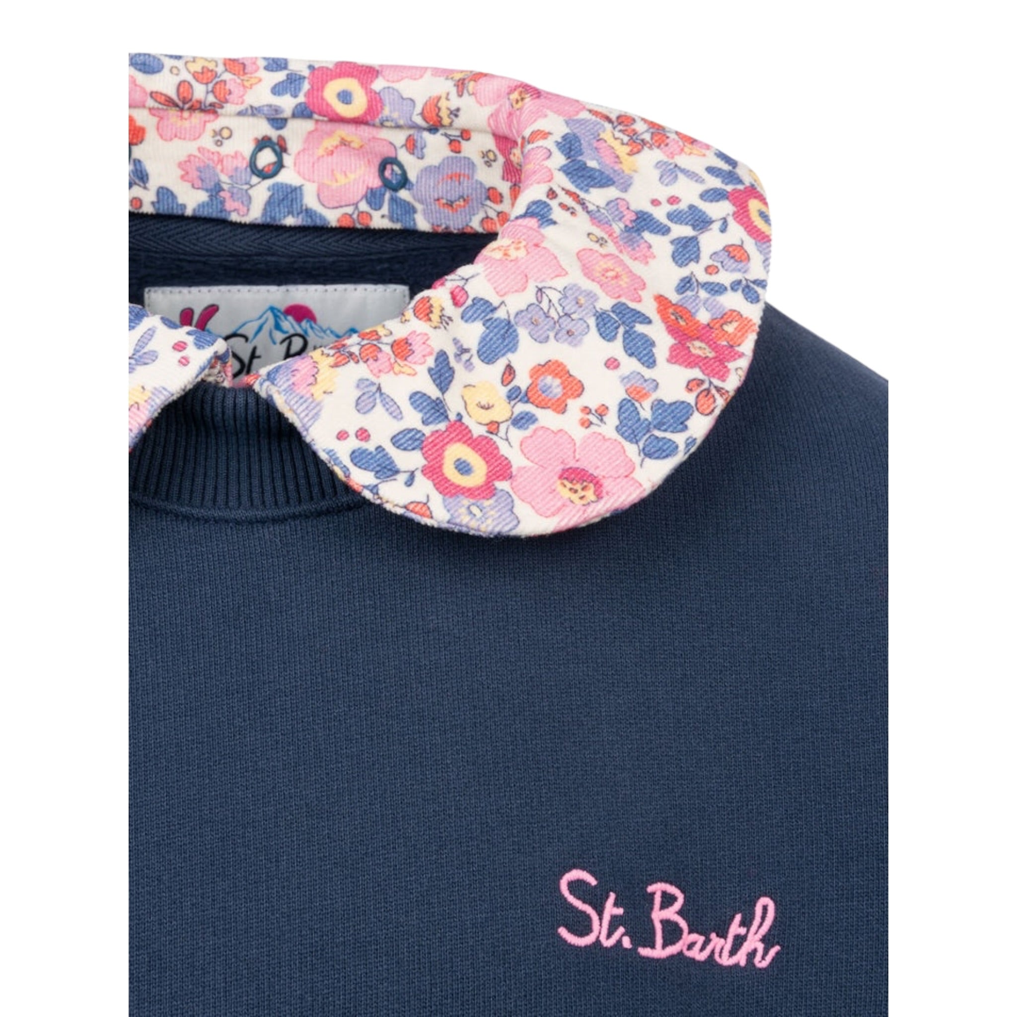 Saint Barth Felpa Chiusa Girocollo tinta unita con Logo Blu per Bambina 00622G BLU SAINT BARTH 