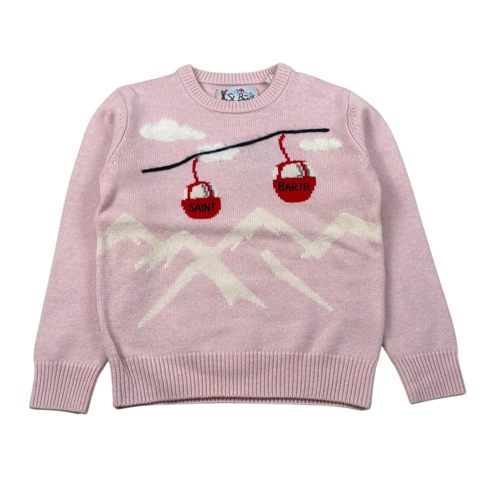 Saint Barth Maglia Girocollo tinta unita con Logo Rosa per Bambina CABLE ROSA SAINT BARTH 